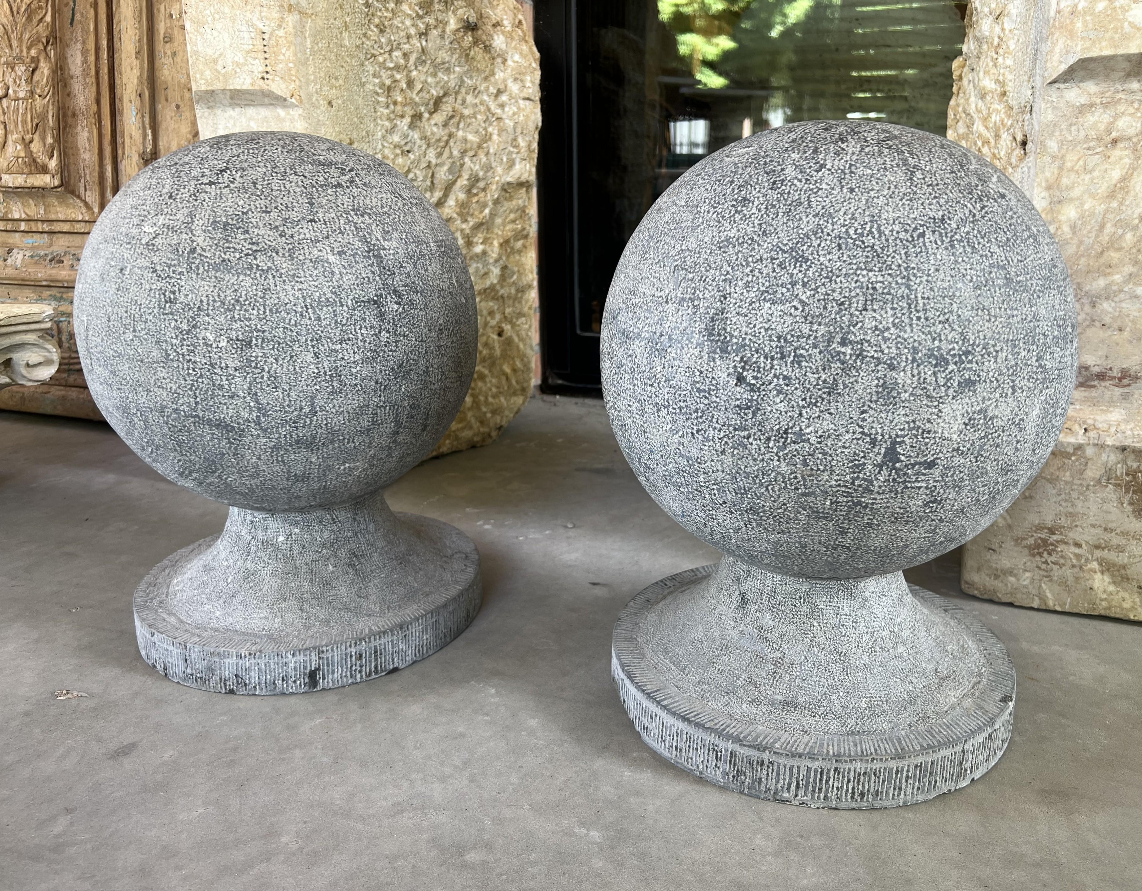 Pair of Belgian Bluestone Ball Finials, Early 1900s For Sale 8