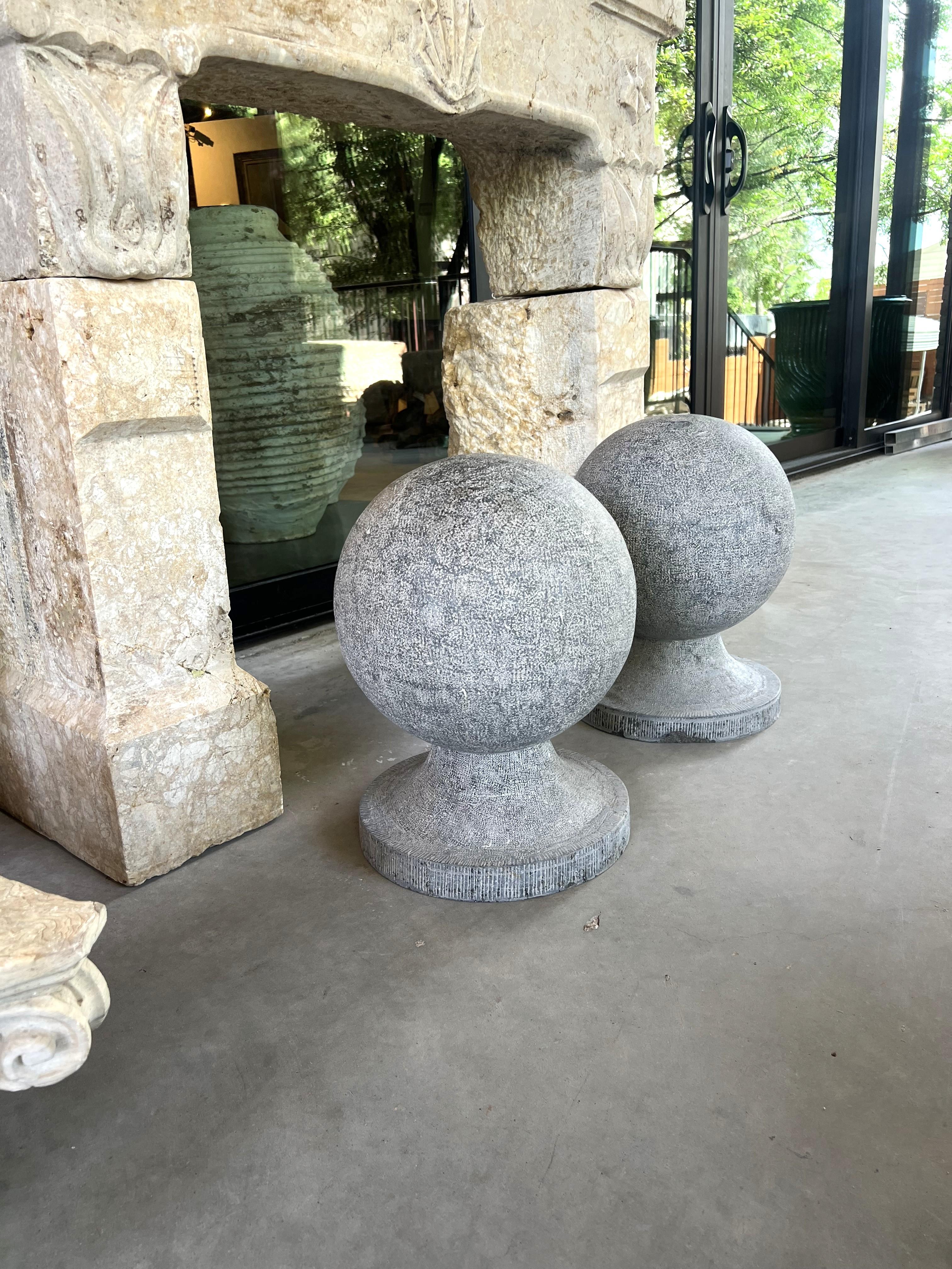 Pair of Belgian Bluestone Ball Finials, Early 1900s For Sale 3