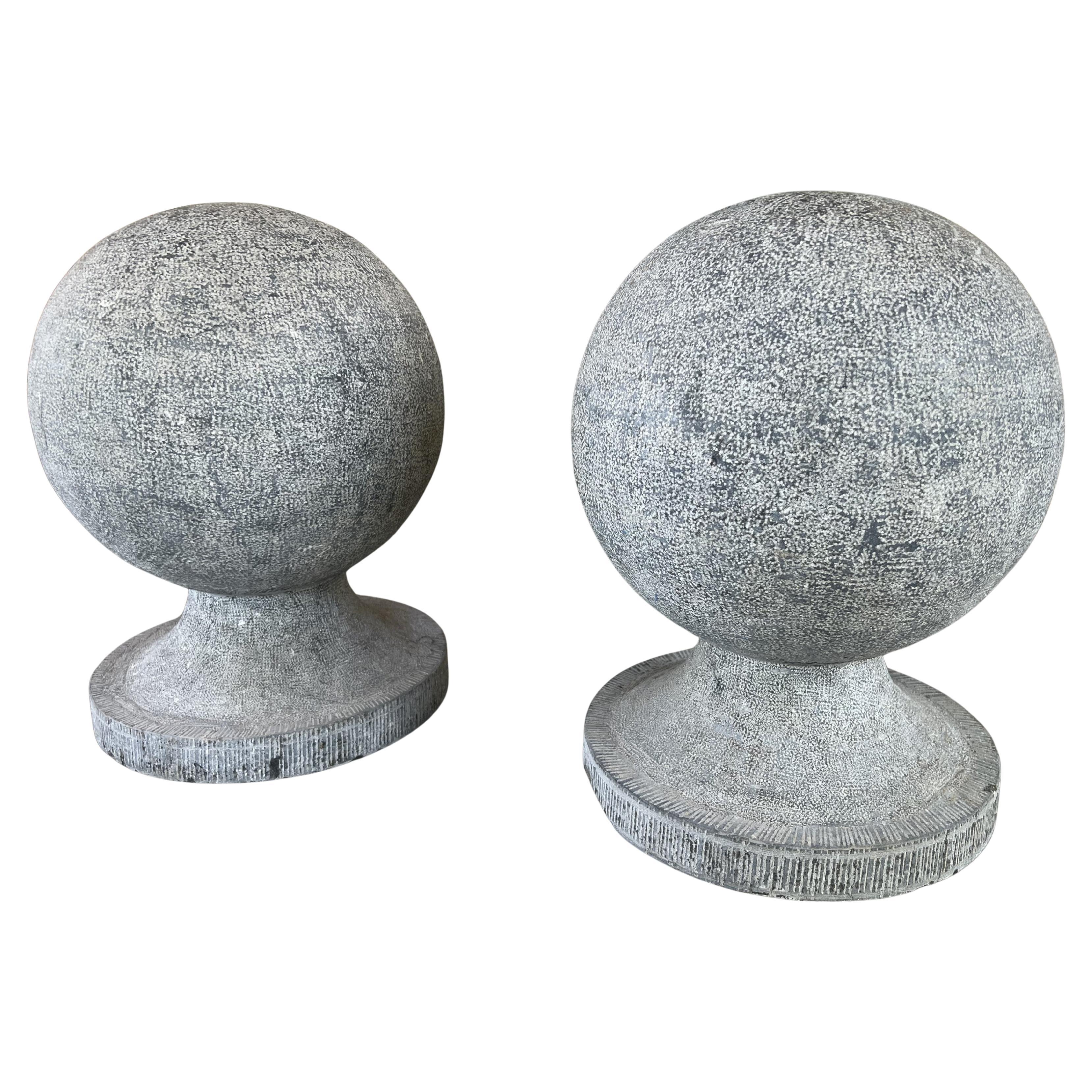 Pair of Belgian Bluestone Ball Finials, Early 1900s