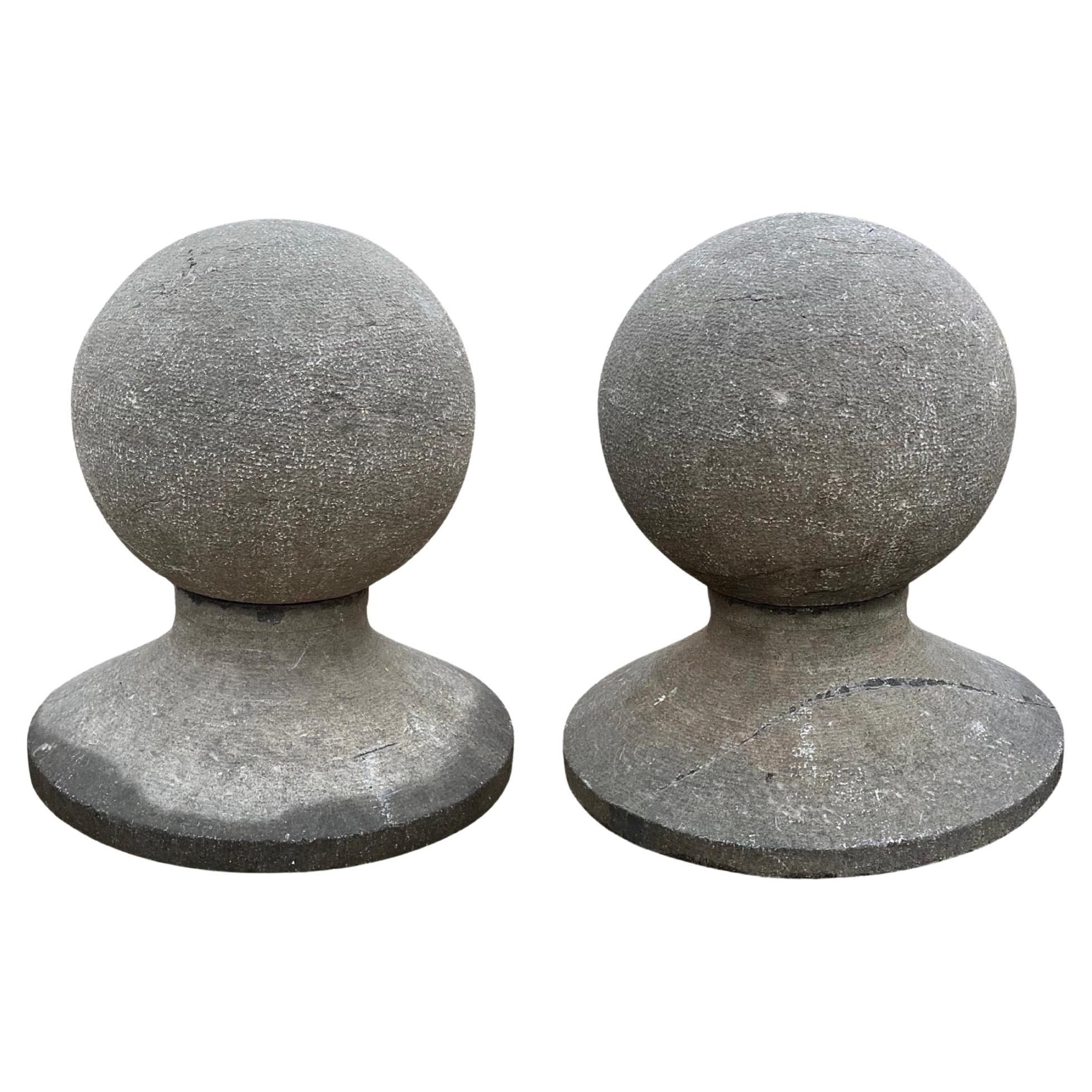 Pair of Belgian Bluestone Circular Finials