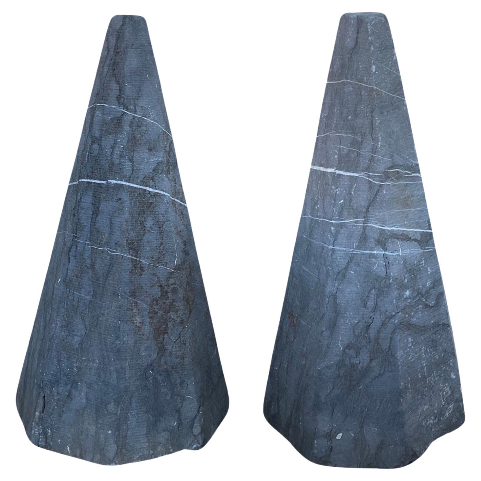 Pair of Belgian Bluestone Cone Sculptures