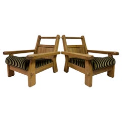 Pair of Belgian Brutalist Oak Armchairs by De Puydt