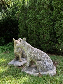 Pair of Belgian Cast Stone Australian Cattle/Shepherd Dogs with Superb Patina