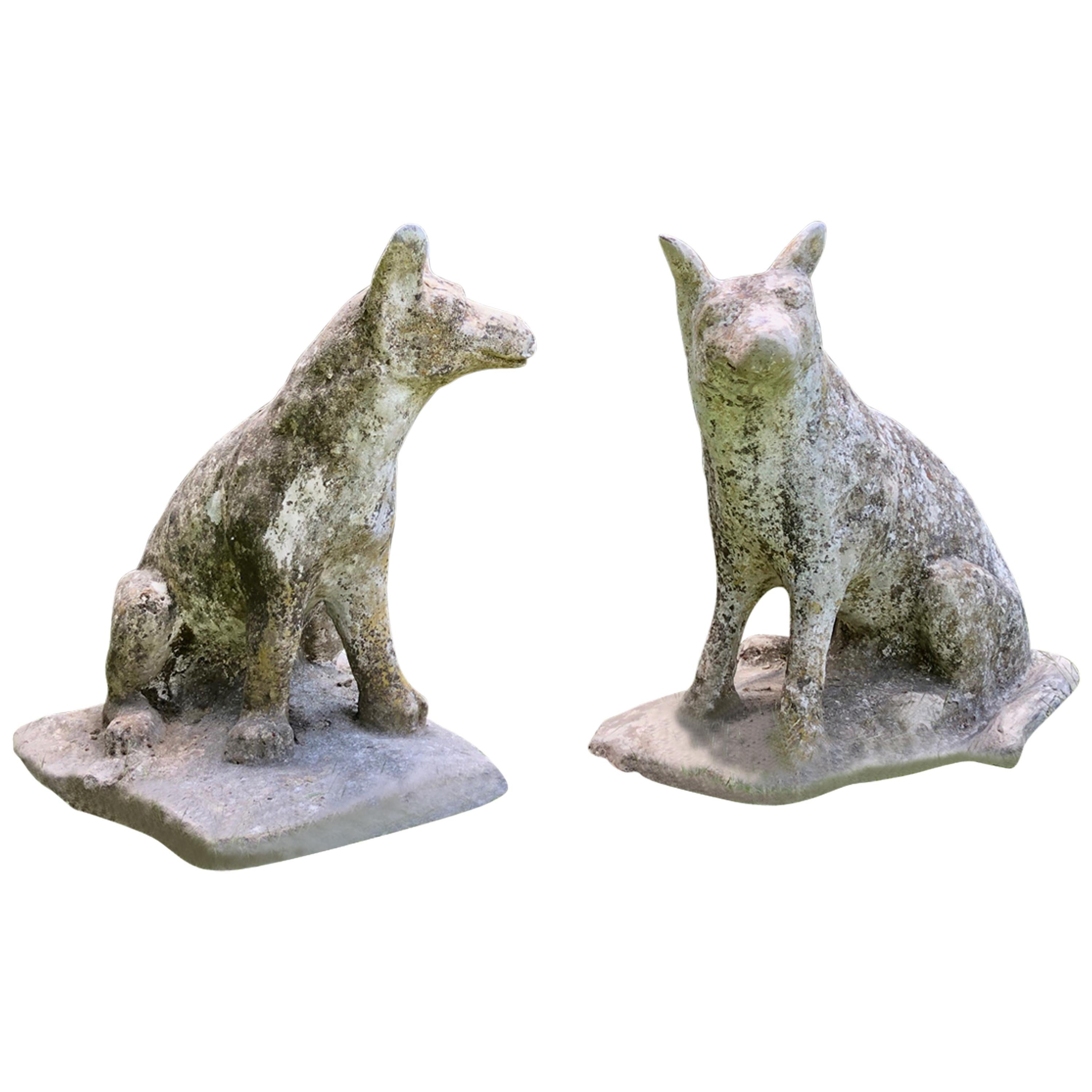 Pair of Belgian Cast Stone Australian Cattle/Shepherd Dogs with Superb Patina For Sale