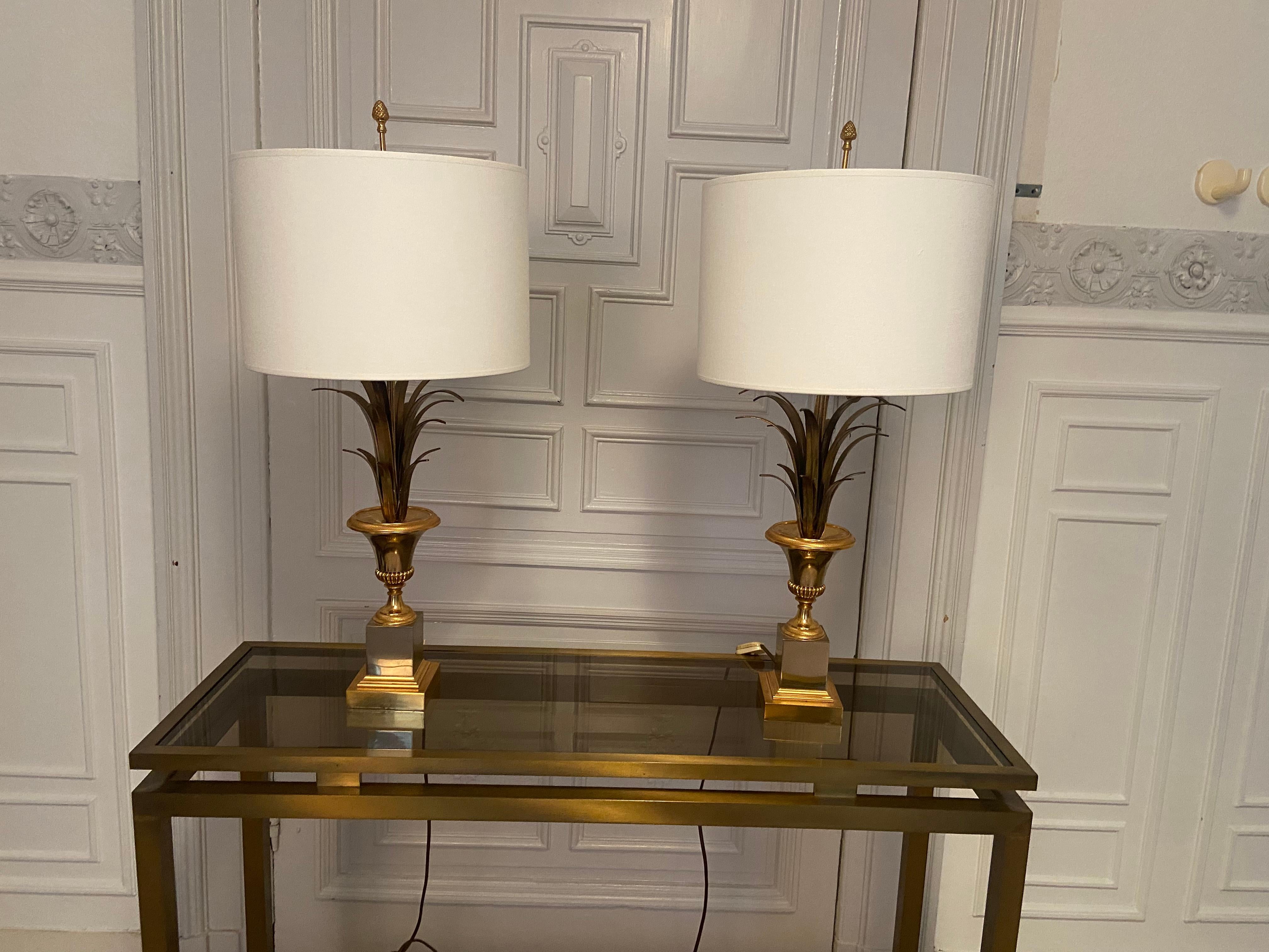 Brass Pair of Belgian Epis Lamps by Boulanger, 1970s For Sale