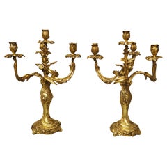 Paire de candélabres belges en bronze doré de Georges Van de Voorde (1878-1970)