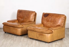 Pair of Belgian Leather Lounge Chairs, circa 1970