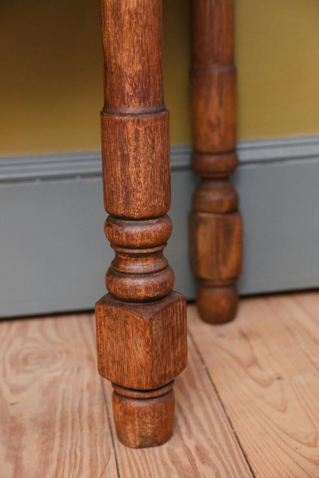 Pair of Heavy Oak Demilune Tables with Turned Legs 2