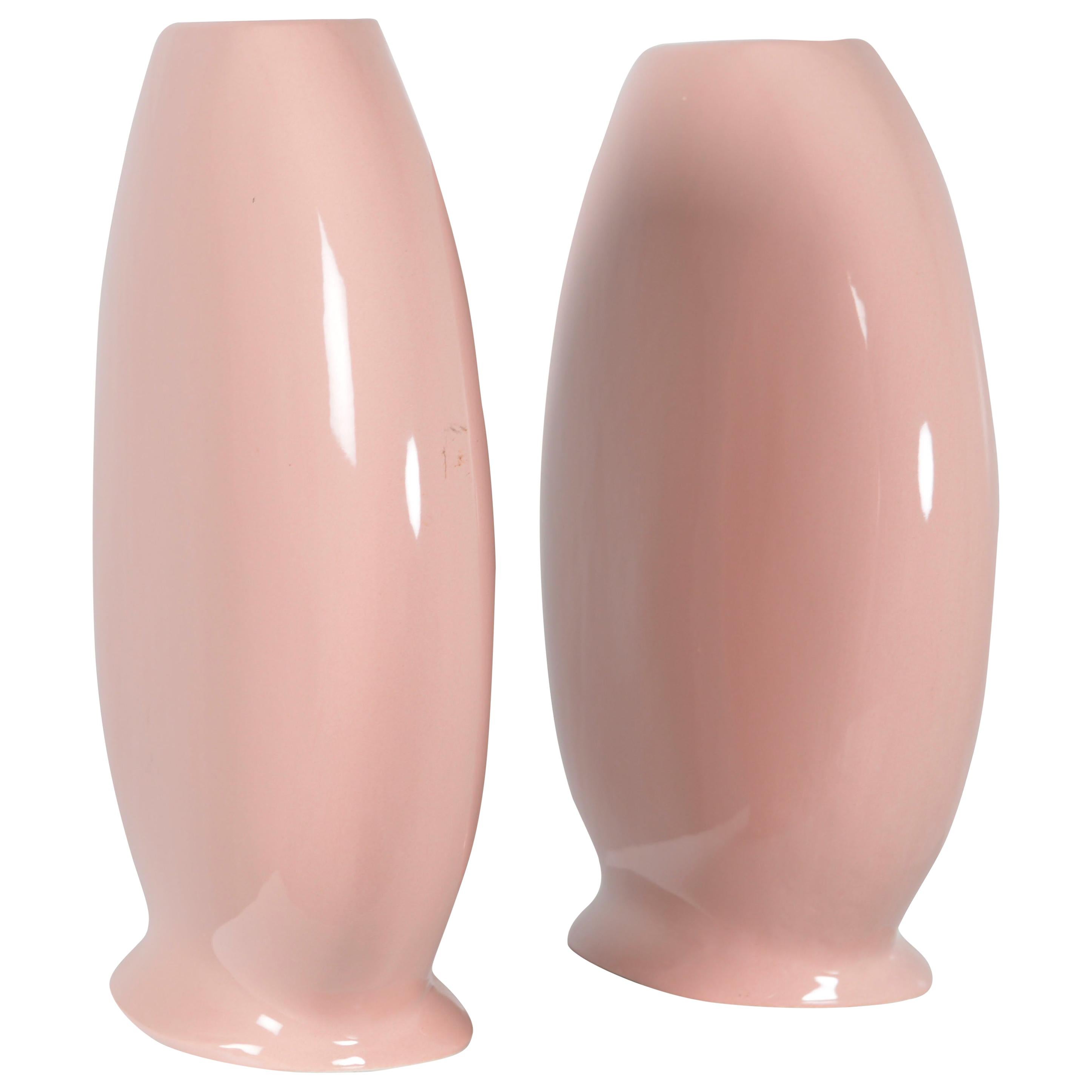 Pair of Belgian Pink Art Deco Vases, circa 1920 For Sale