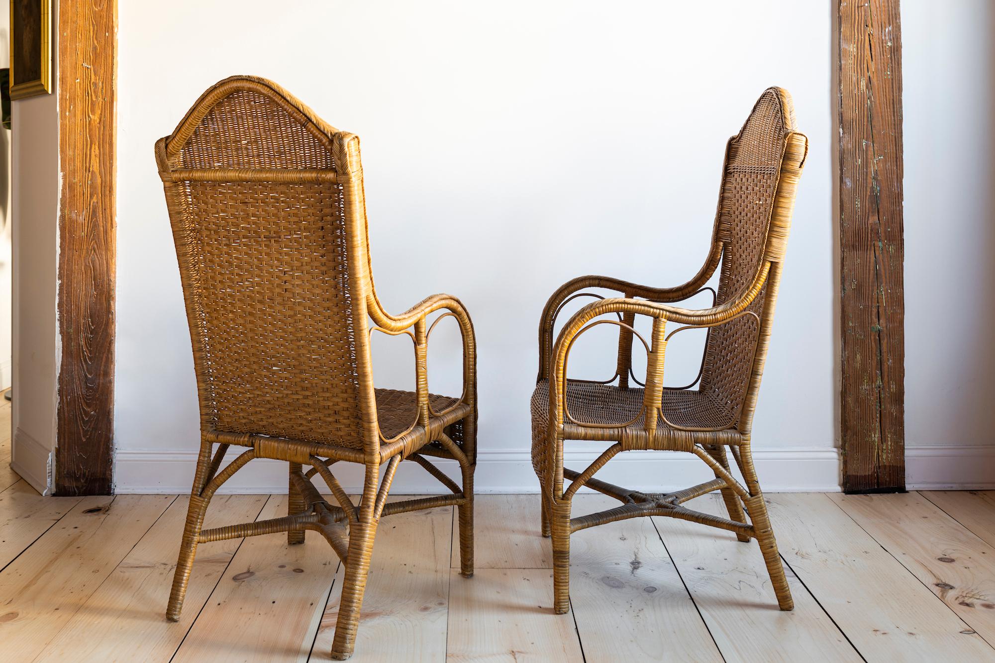 Pair of Belgian rattan chairs, 1940s.