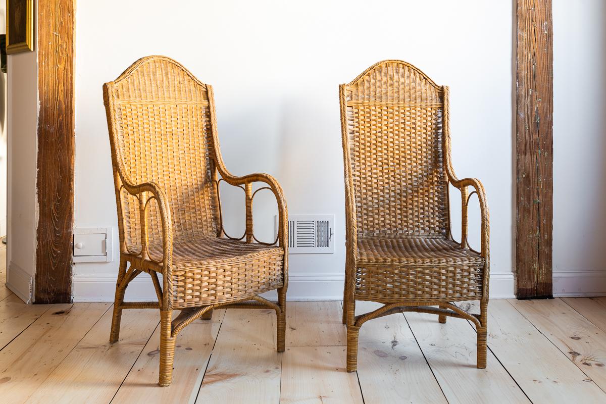 Bohemian Pair of Belgian Rattan Chairs, 1940s