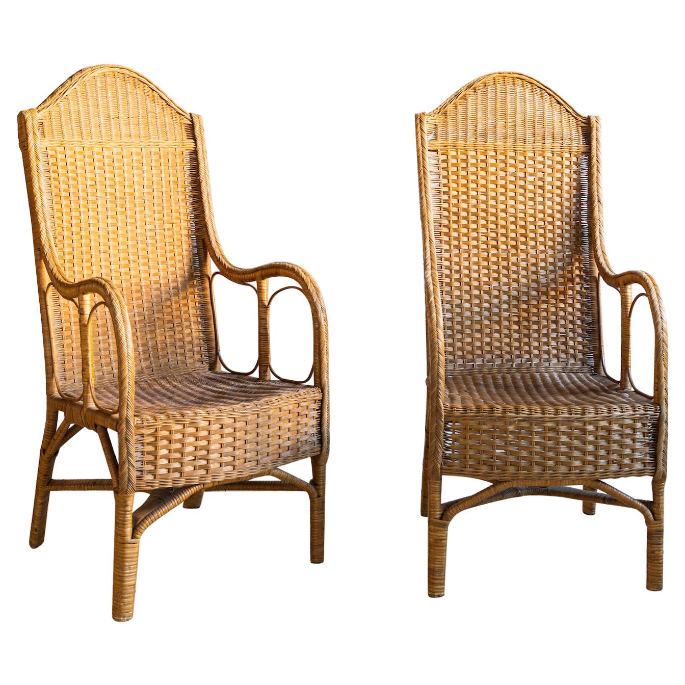 Pair of Belgian Rattan Chairs, 1940s