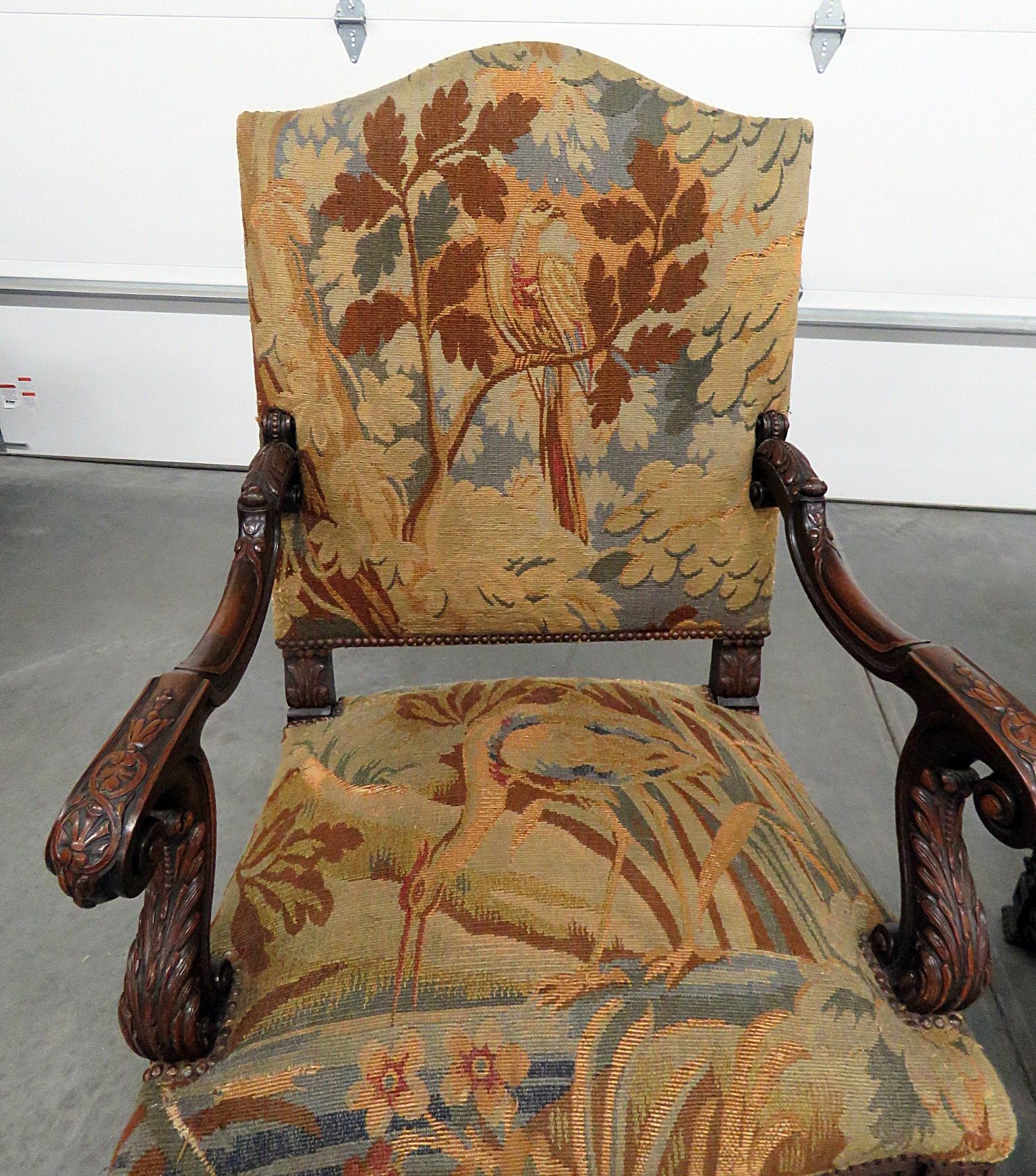 Pair of Belgian Renaissance Style Needlepoint Armchairs In Good Condition In Swedesboro, NJ