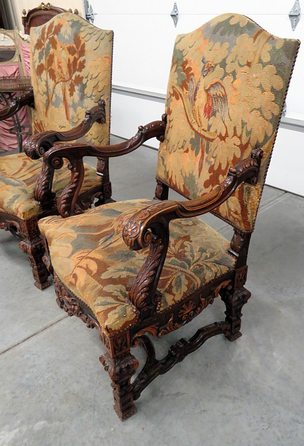 Pair of Belgian Renaissance Style Needlepoint Armchairs 3