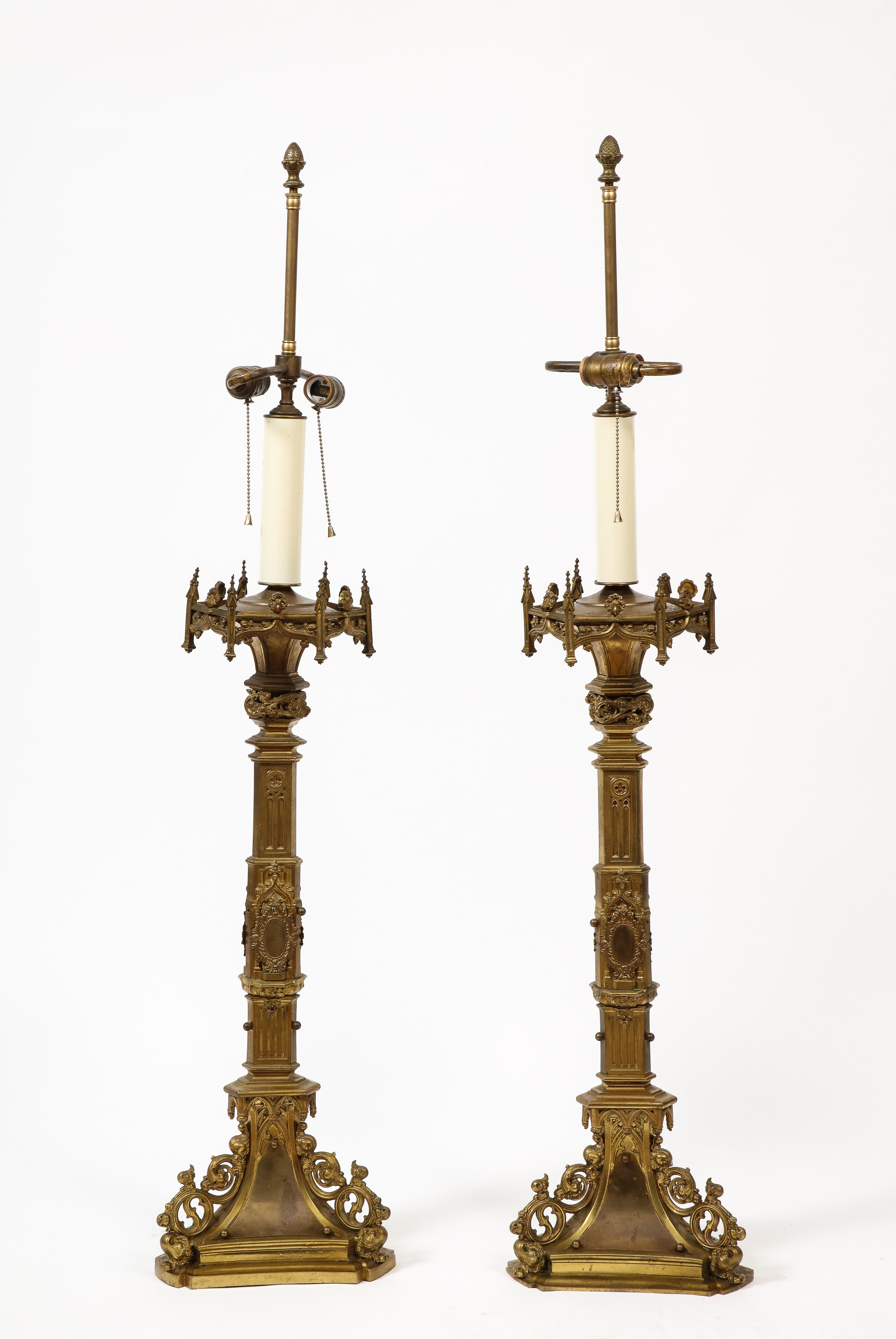 Pair of Belgian Rococo Style Gilt Table Lamps In Good Condition In Chicago, IL