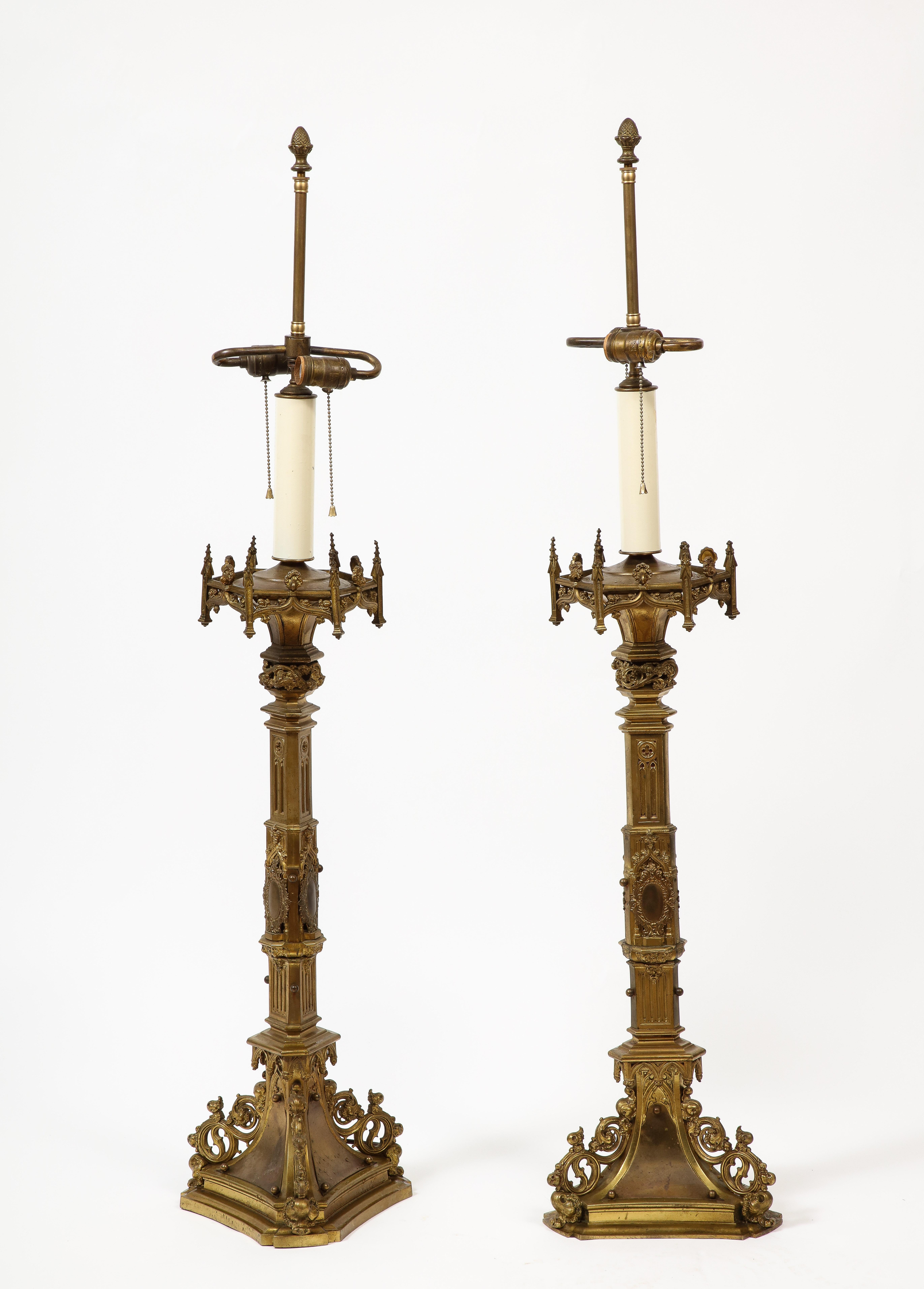 20th Century Pair of Belgian Rococo Style Gilt Table Lamps