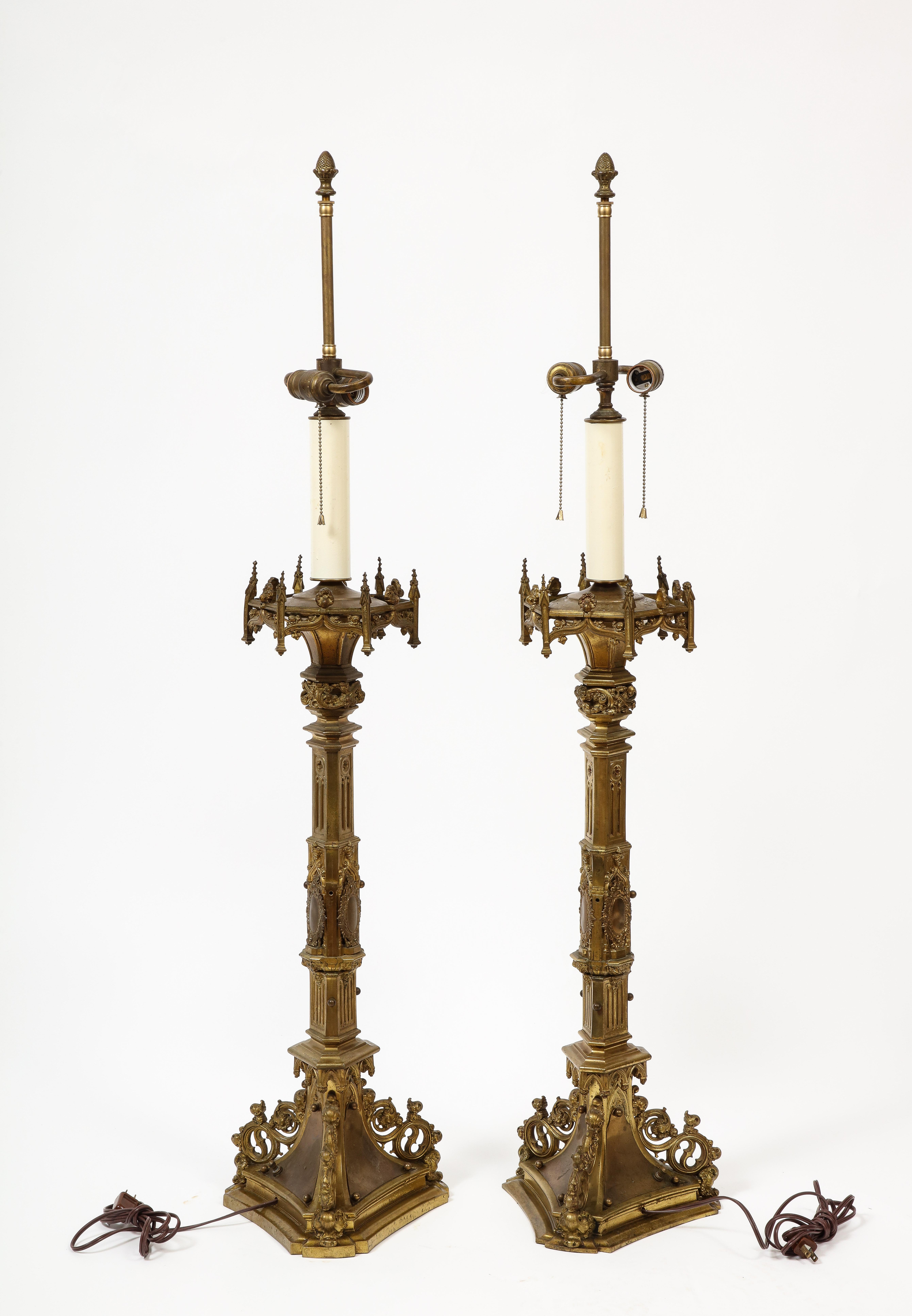 Metal Pair of Belgian Rococo Style Gilt Table Lamps