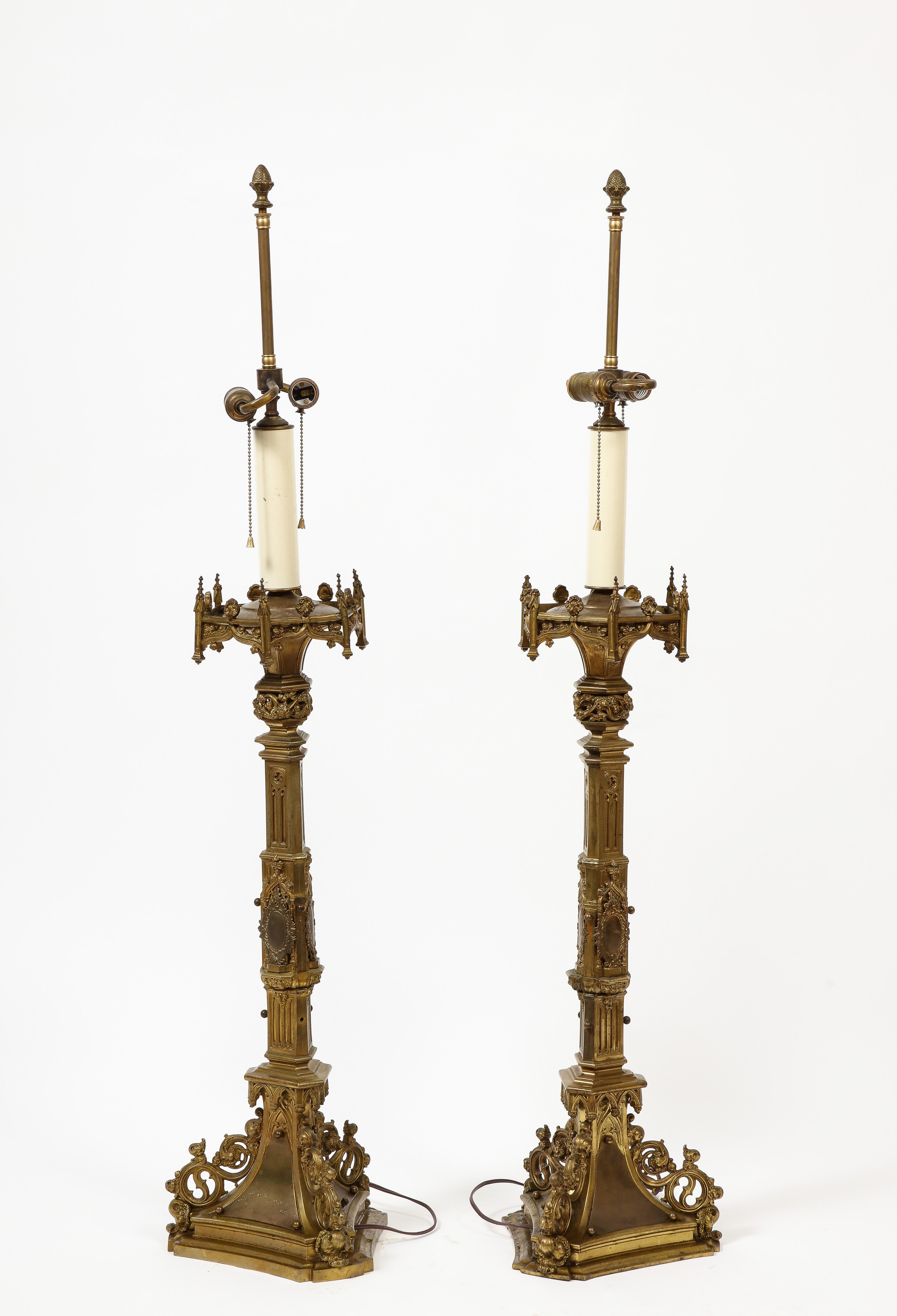 Pair of Belgian Rococo Style Gilt Table Lamps 1