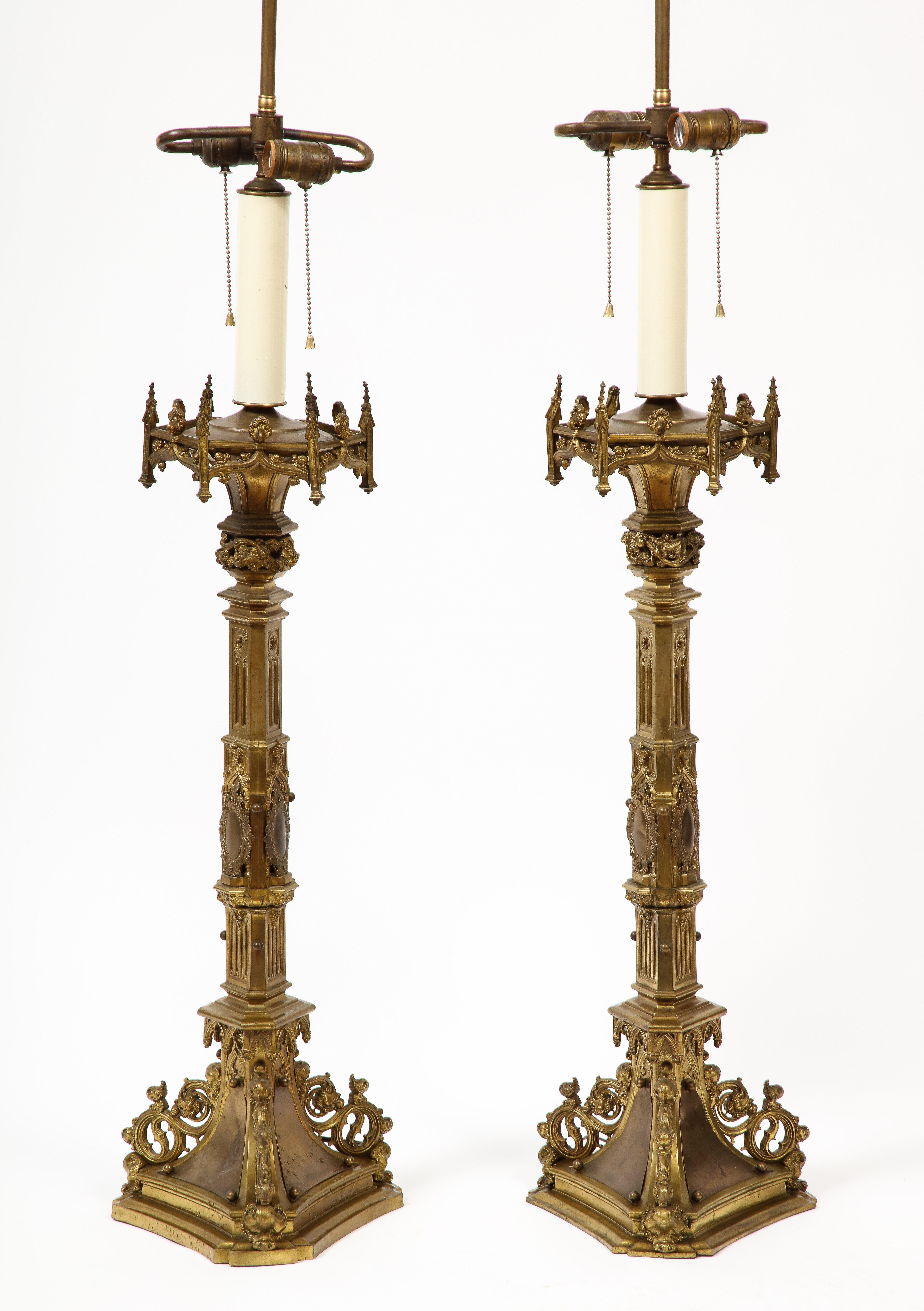 Pair of Belgian Rococo Style Gilt Table Lamps 2