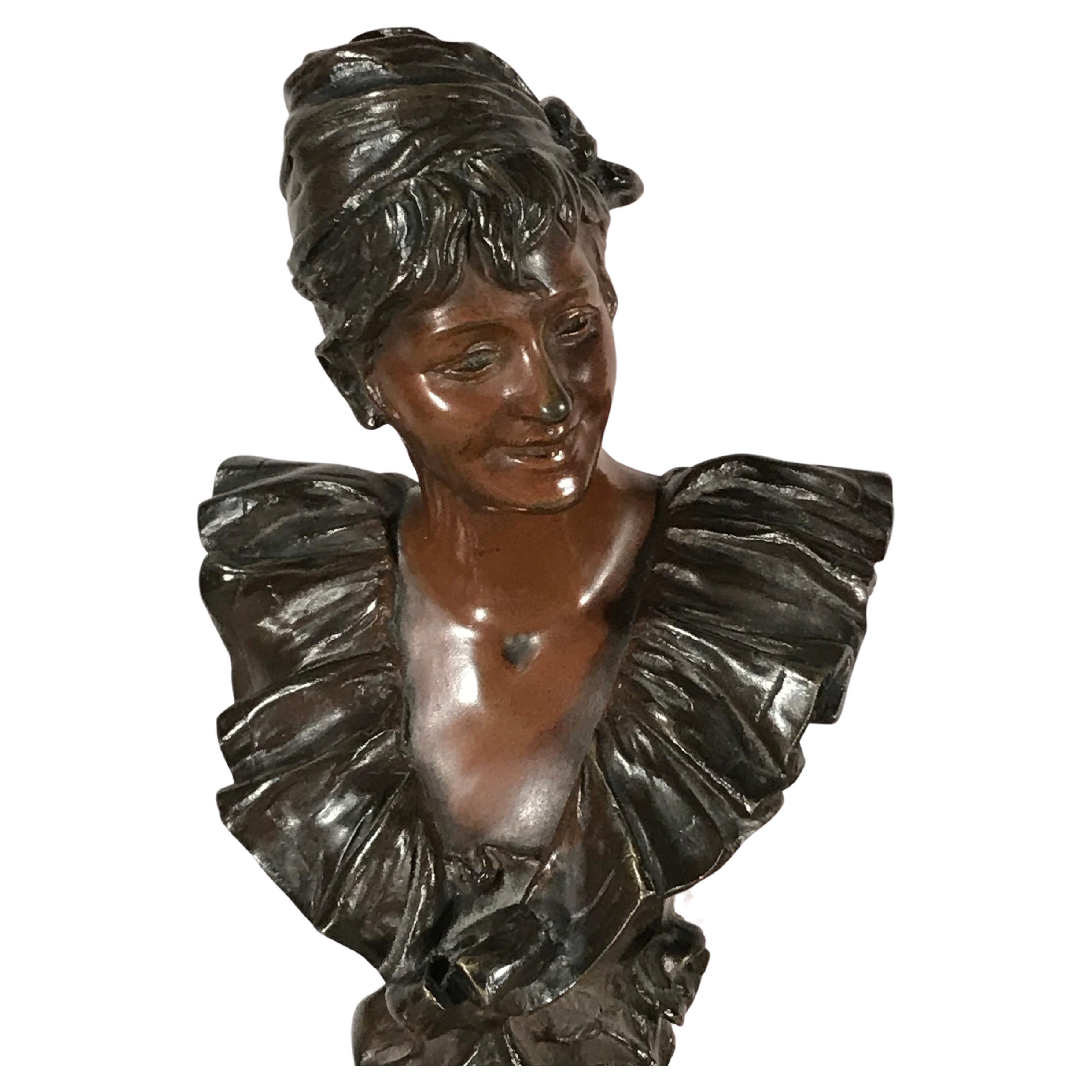 Aesthetic Movement Pair of Belgium Bronze Busts by Georges Van Der Straaten For Sale