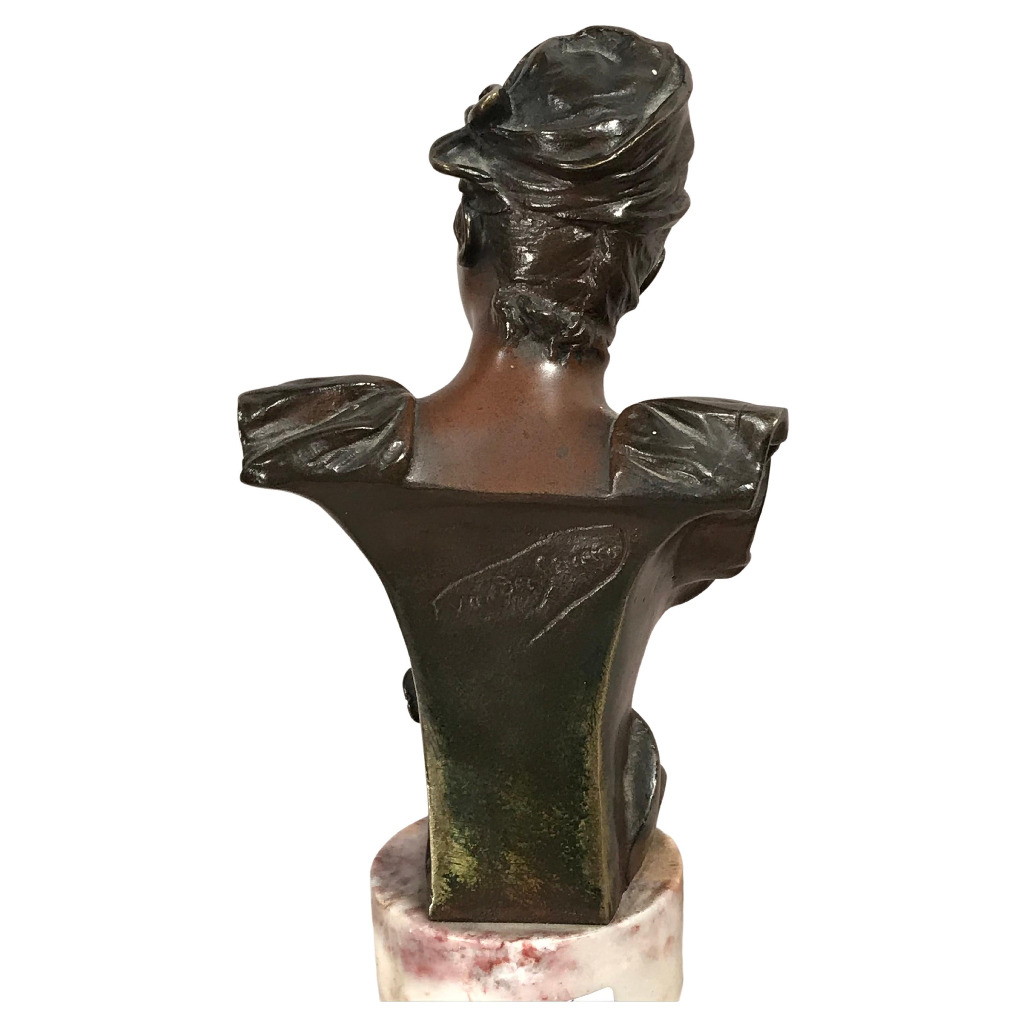 Cold-Painted Pair of Belgium Bronze Busts by Georges Van Der Straaten For Sale