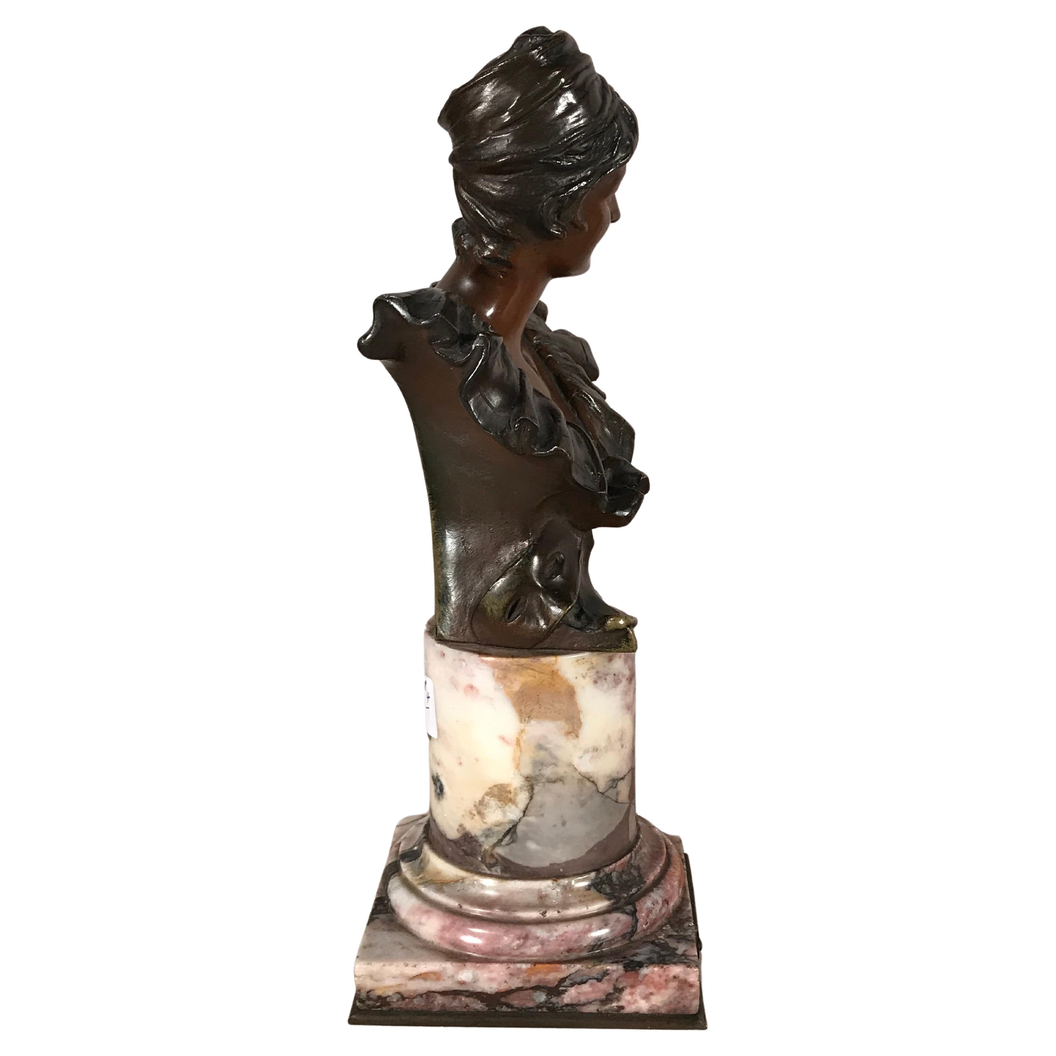 Pair of Belgium Bronze Busts by Georges Van Der Straaten In Good Condition For Sale In Belmont, MA