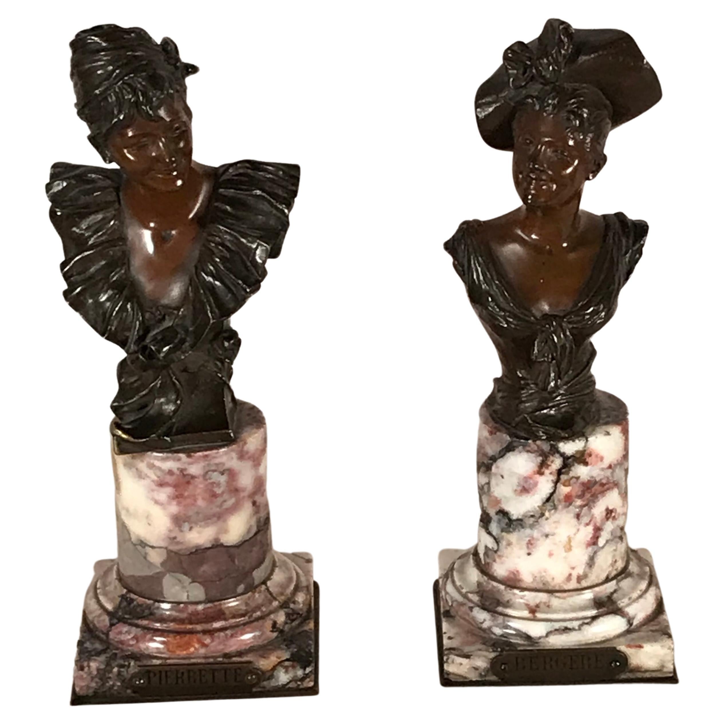 Pair of Belgium Bronze Busts by Georges Van Der Straaten For Sale
