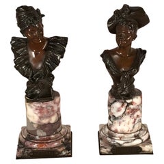 Antique Pair of Belgium Bronze Busts by Georges Van Der Straaten