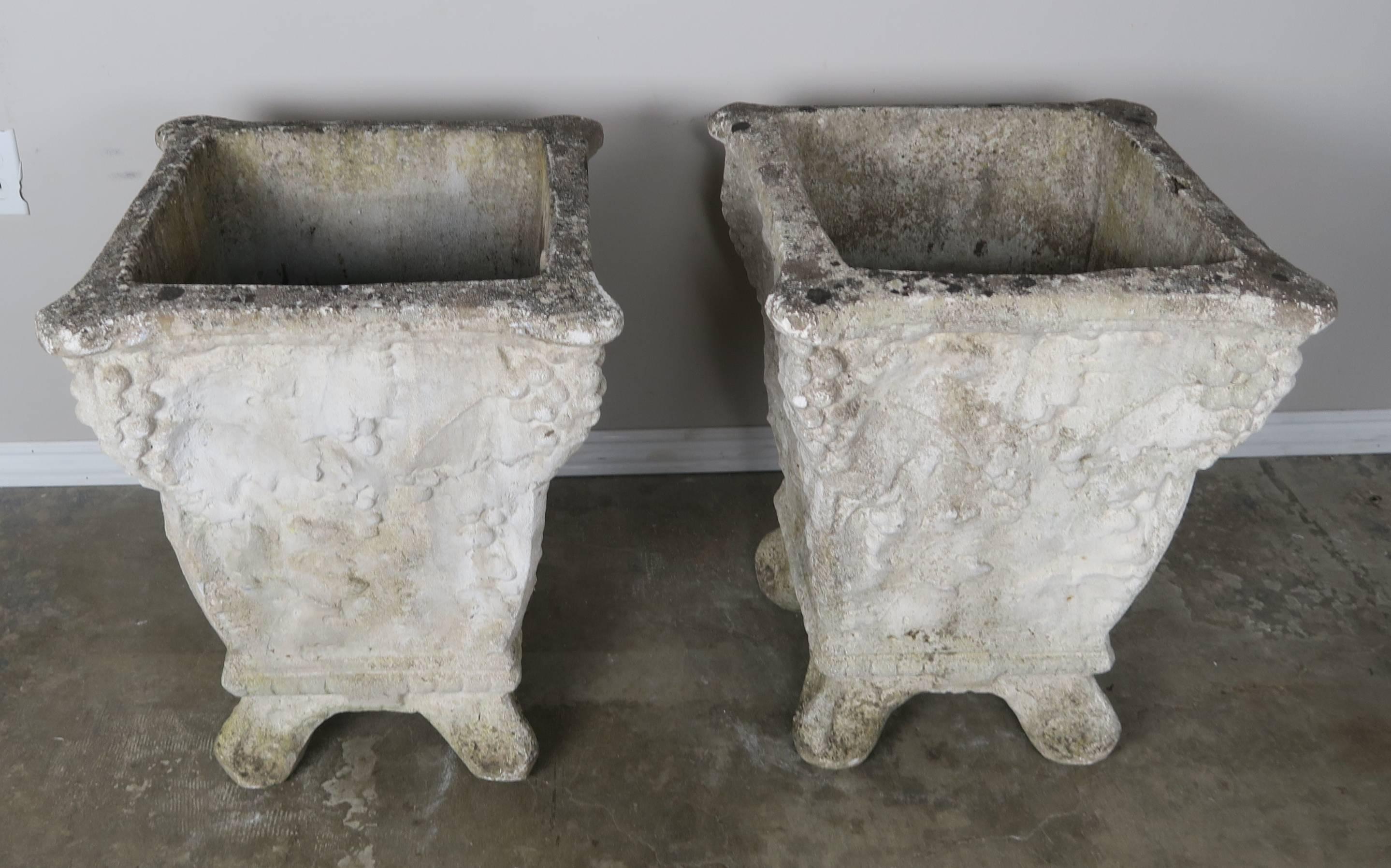 Belgian Pair of Belgium Cement Planters with Grapes, 1920s