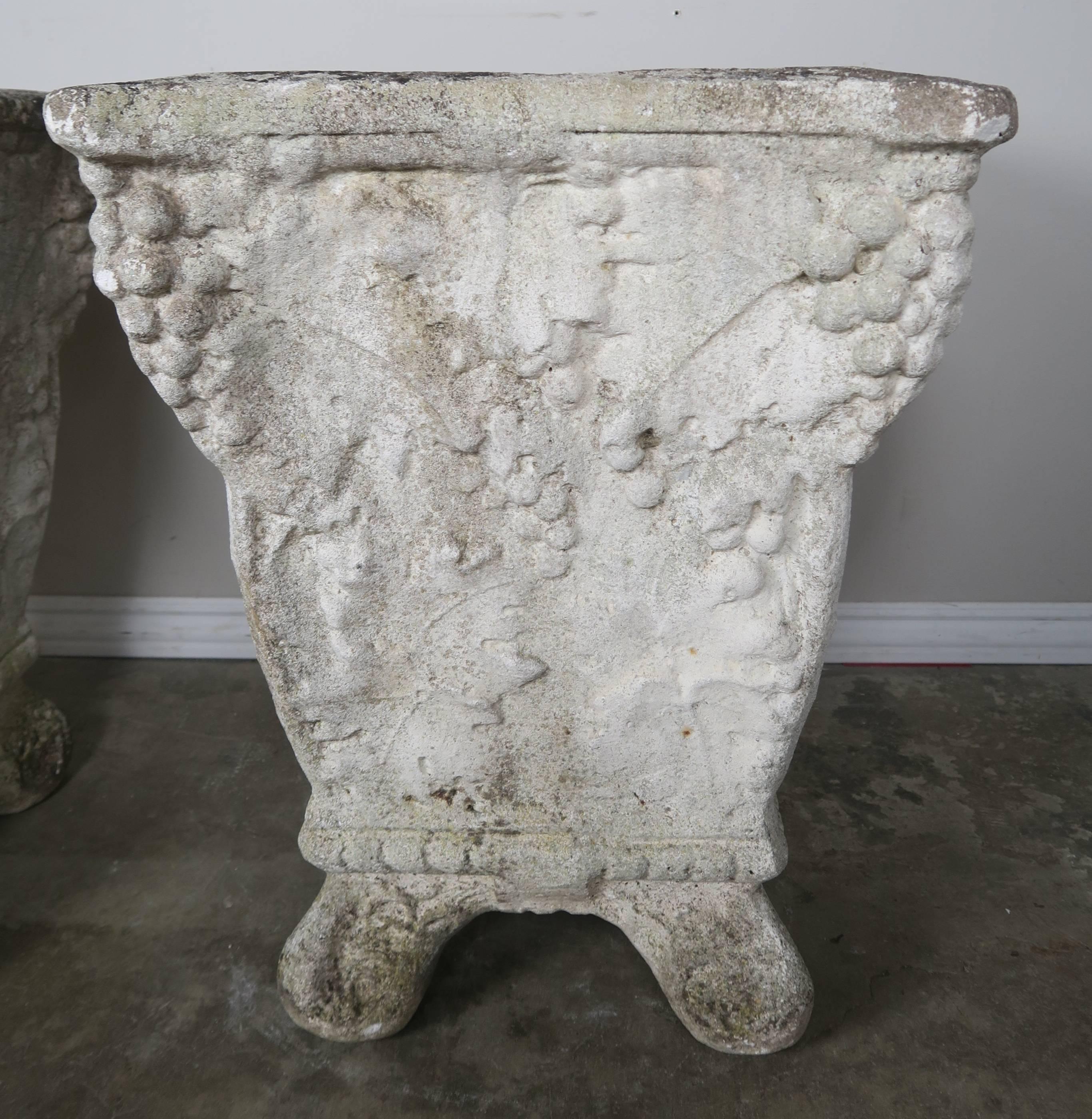 Cast Pair of Belgium Cement Planters with Grapes, 1920s