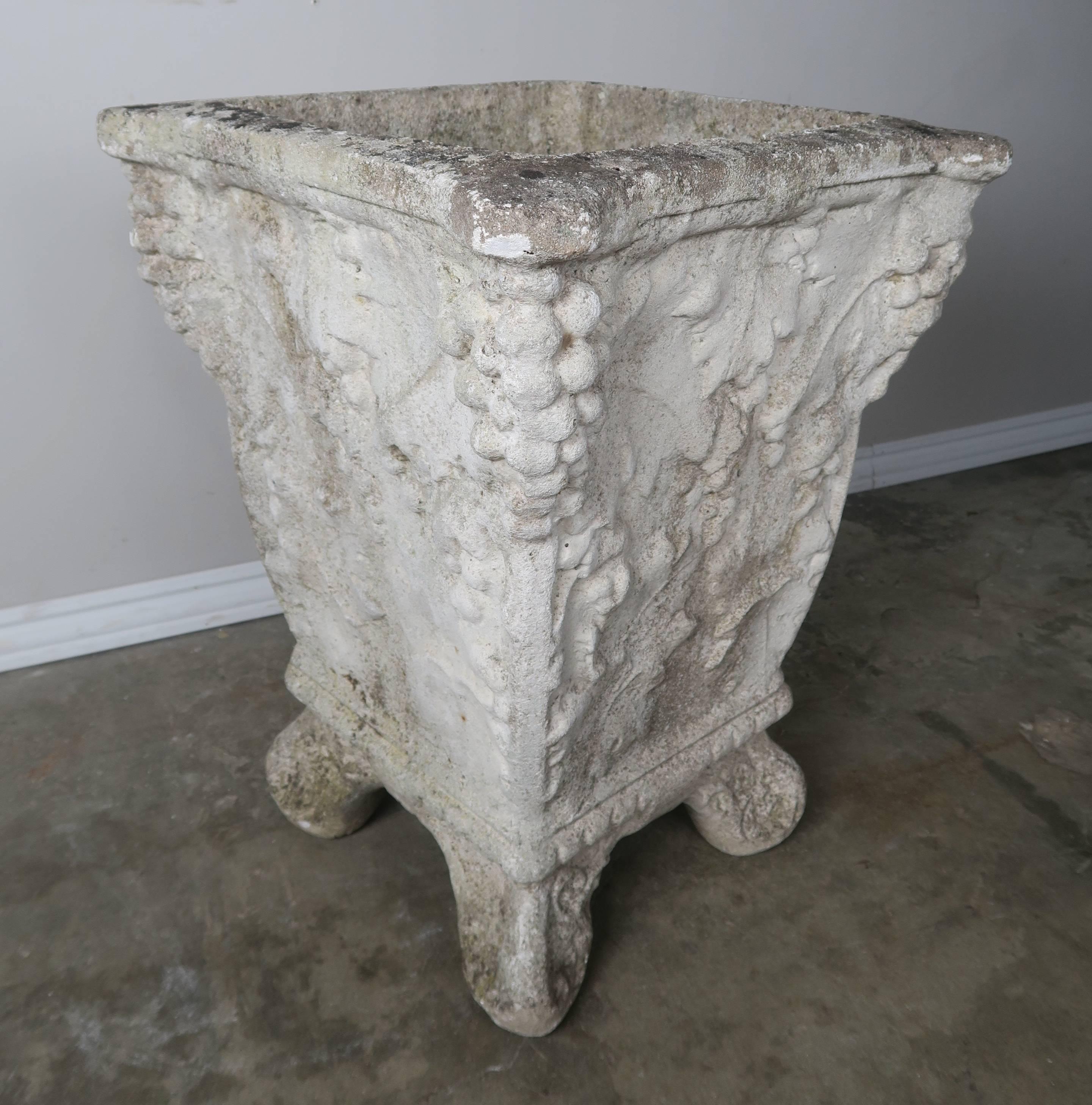 20th Century Pair of Belgium Cement Planters with Grapes, 1920s