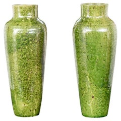 Vintage Pair Of Belgium Green Glazed Vases
