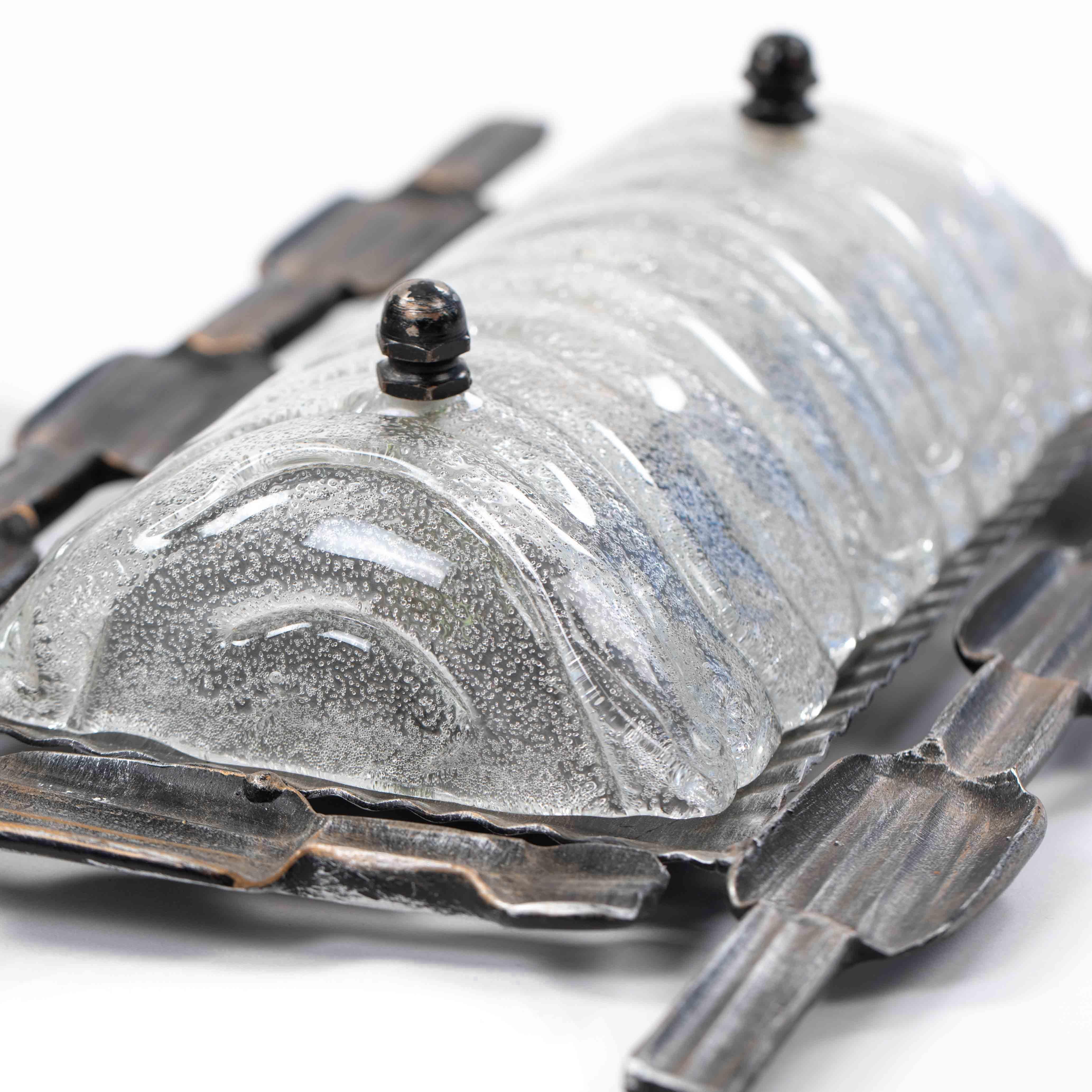 Pareja de apliques de hierro y cristal de Murano del Brutalismo belga de mediados de siglo, años 60 en venta 9