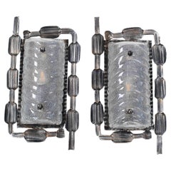 Pair of Belgium Mid-Century Brutalist Iron - Murano Glass Wall Lights, 1960s