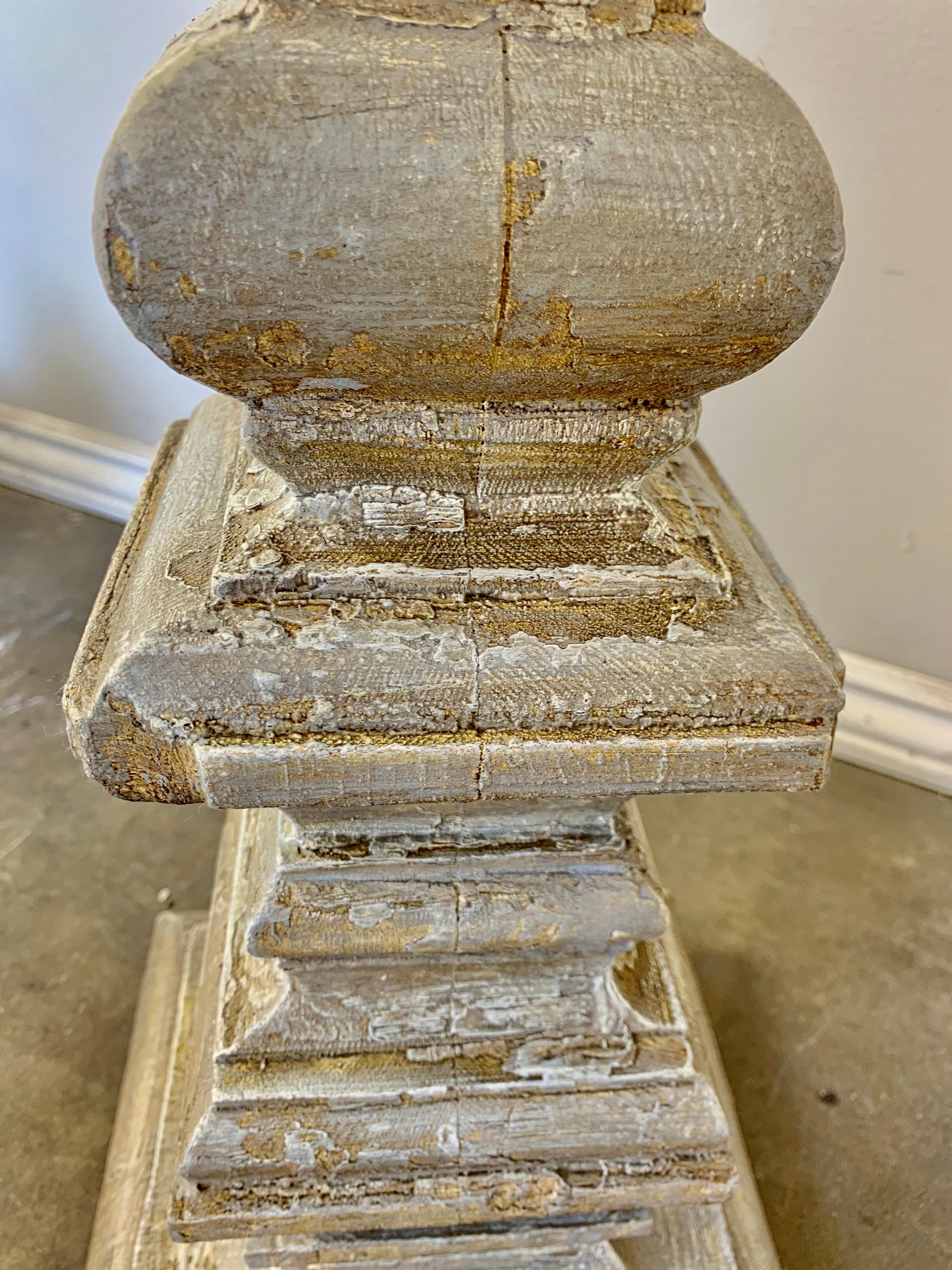 Pair of Italian Painted Wood Candlesticks, circa 1920s In Distressed Condition In Los Angeles, CA