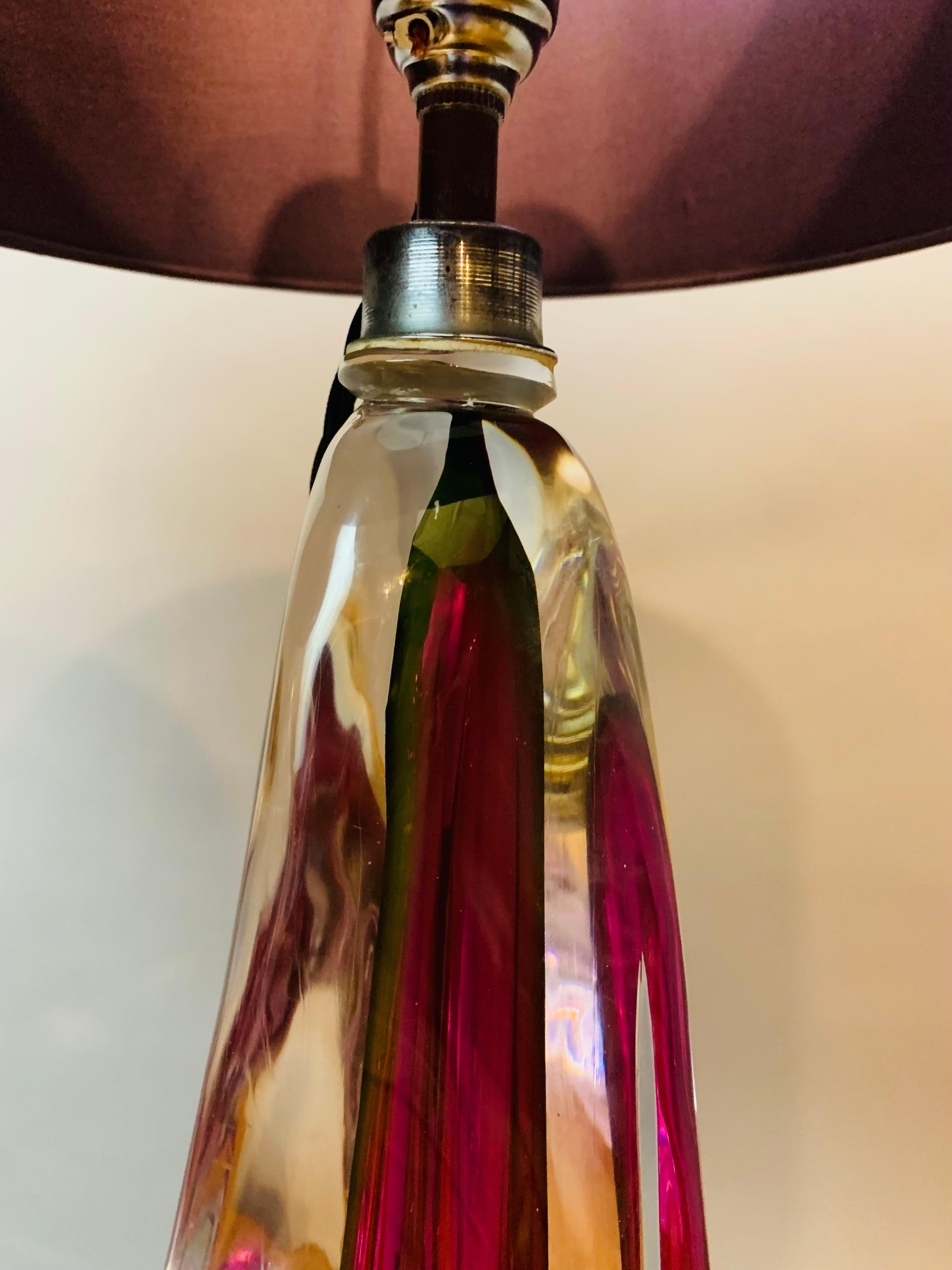 Pair of Belgium Val Saint Lambert Purple & Clear Crystal Glass Table Lamps 4