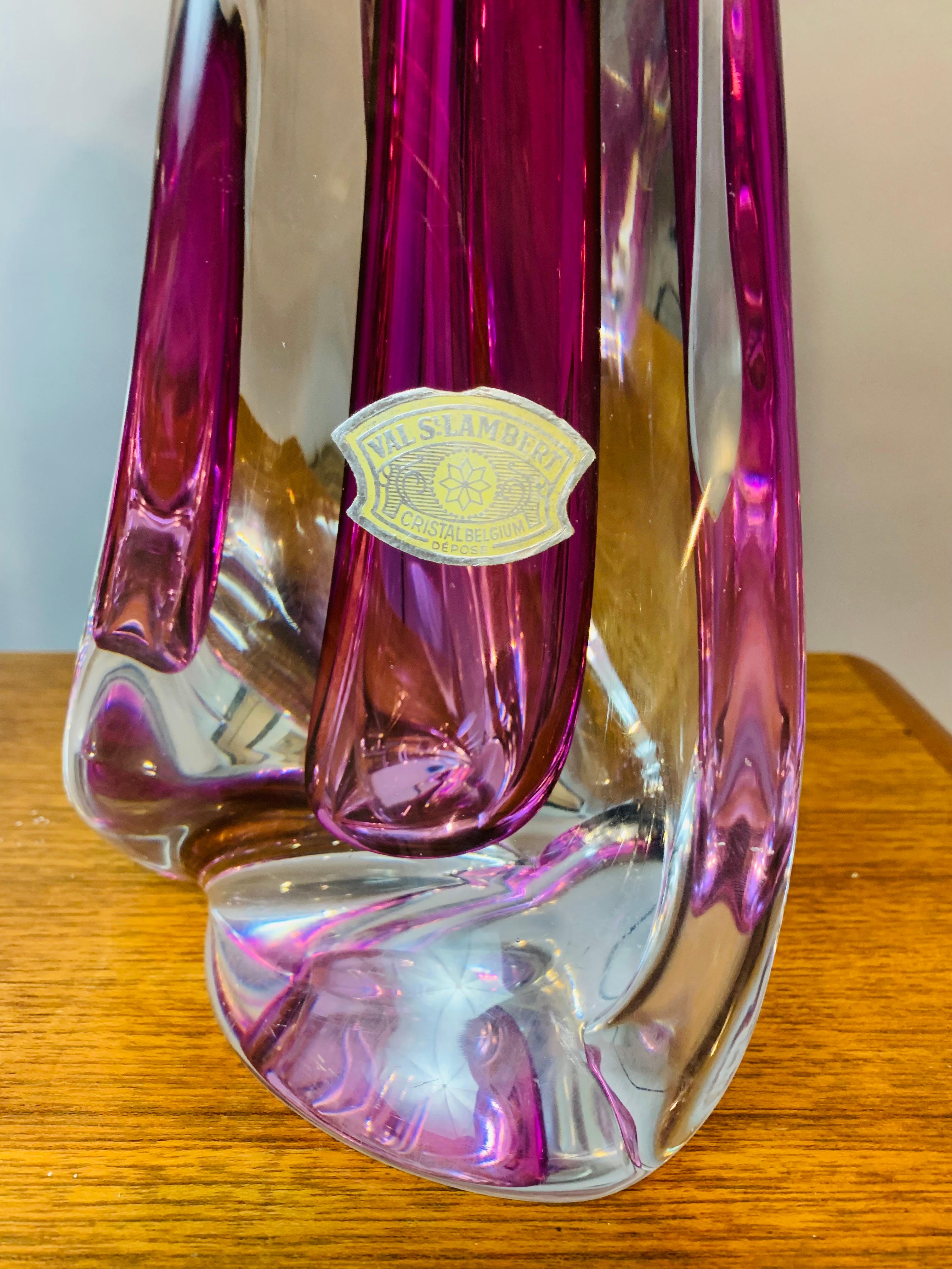 Pair of Belgium Val Saint Lambert Purple & Clear Crystal Glass Table Lamps 5