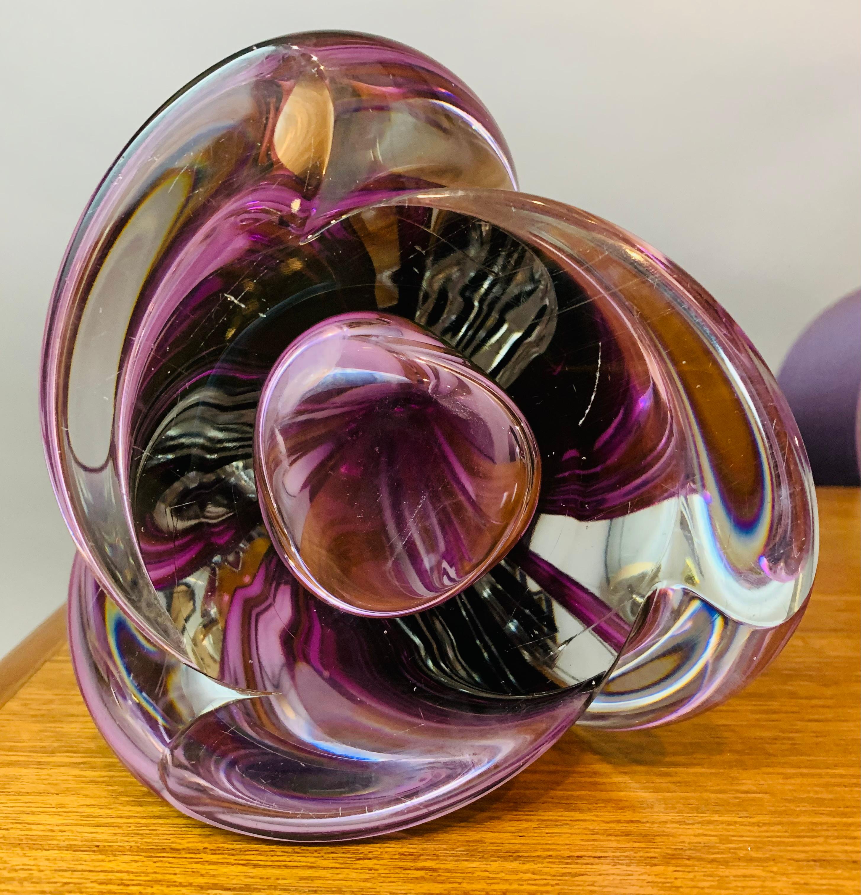 Pair of Belgium Val Saint Lambert Purple & Clear Crystal Glass Table Lamps 12