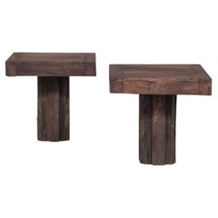 Paar belgische Wabi-Sabi-Holz-Beistelltische aus Holz