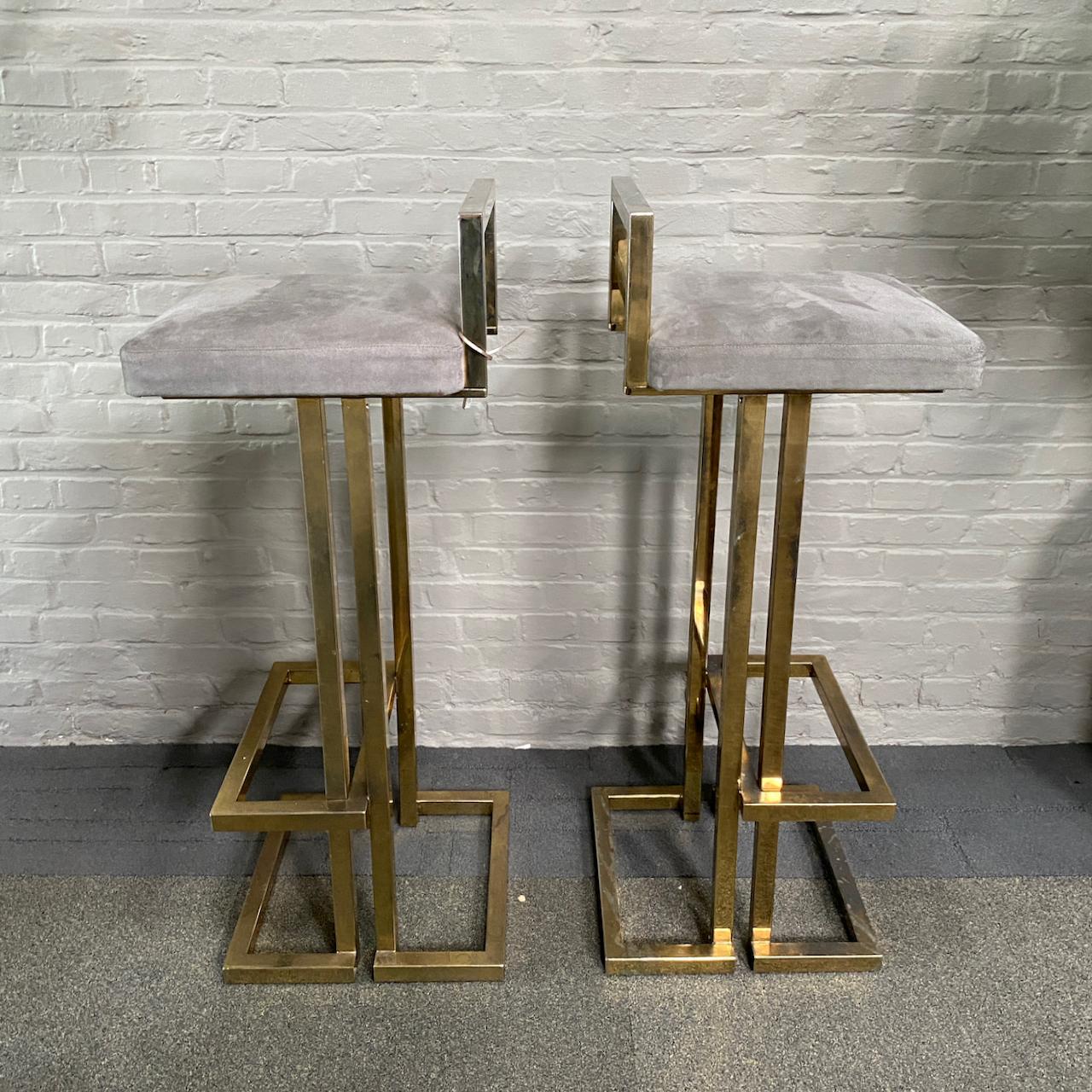 Pair of Belgo Chrom gold-plated bar stools - 1980's 3