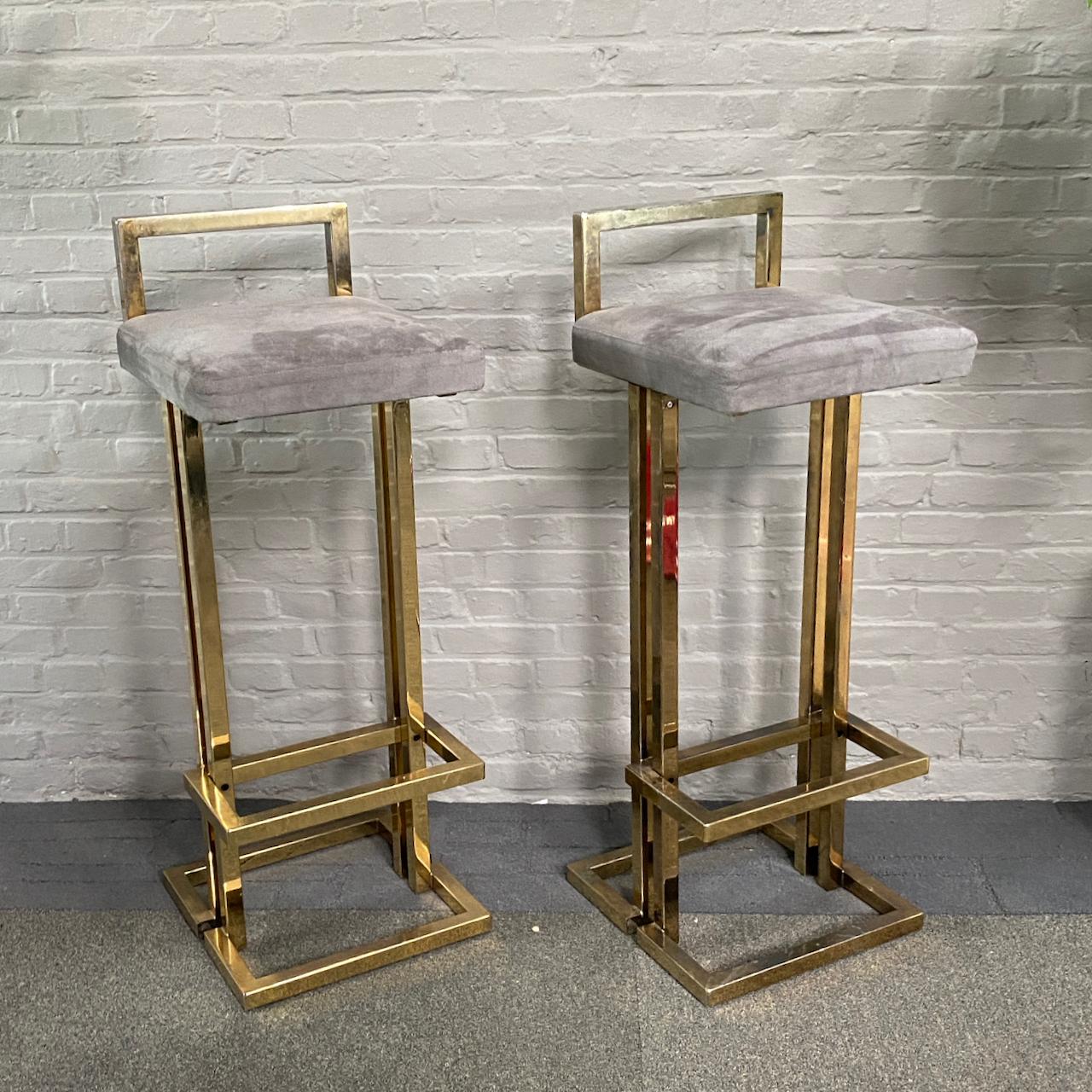 Hollywood Regency Pair of Belgo Chrom gold-plated bar stools - 1980's