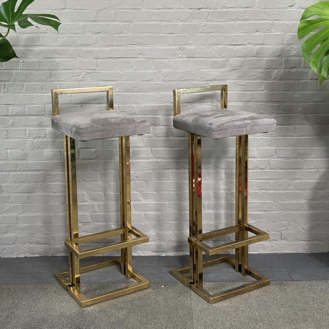 Belgian Pair of Belgo Chrom gold-plated bar stools - 1980's