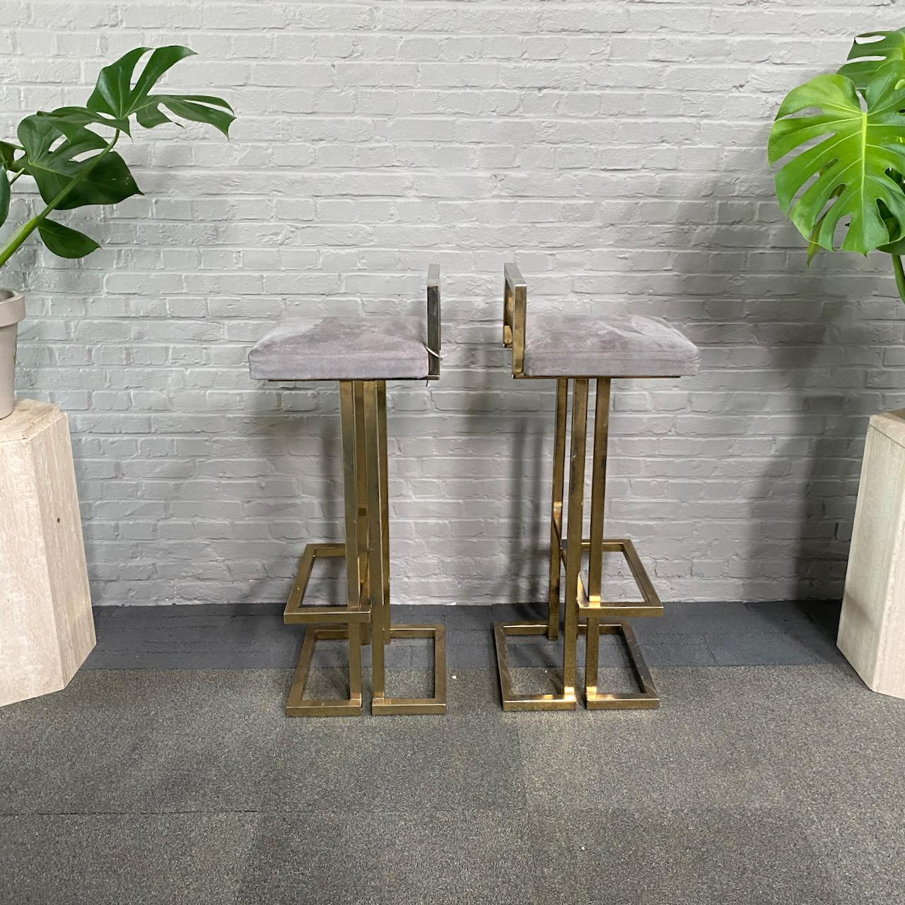 Pair of Belgo Chrom gold-plated bar stools - 1980's 2