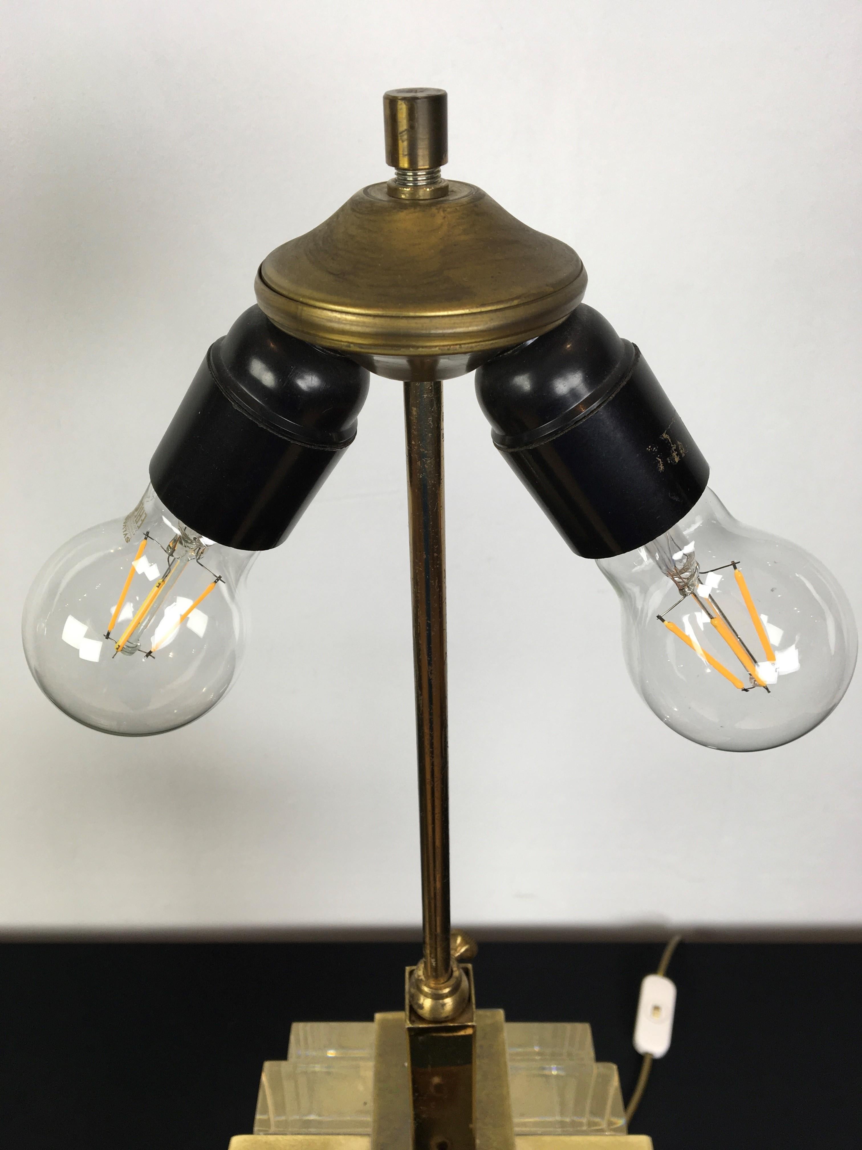 Pair of Lucite and Brass Belgo Chrome Table Lamps, 1970s For Sale 8