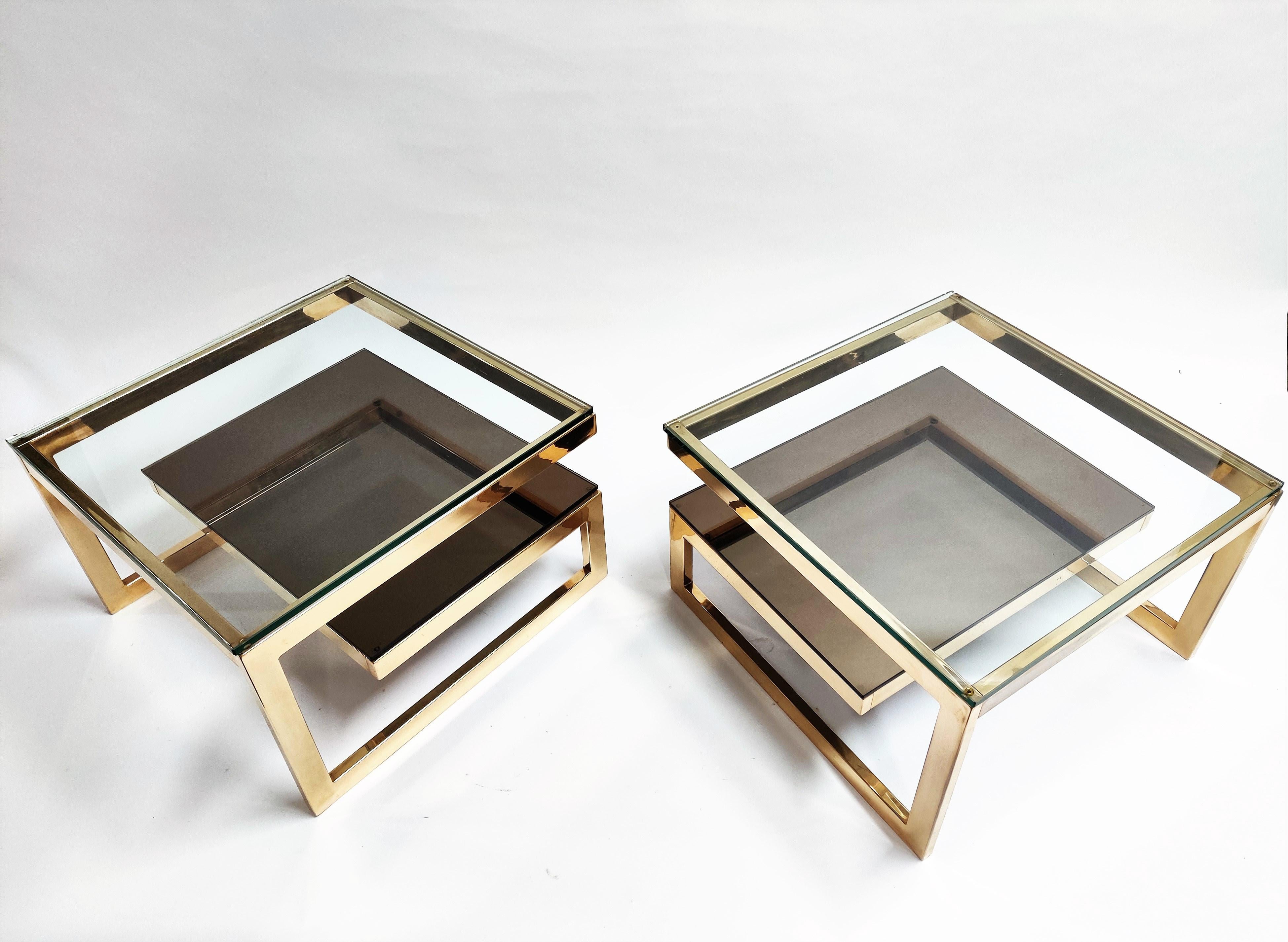Gold Plate Pair of Belgochrom 23-Karat Coffee Tables, 1970s