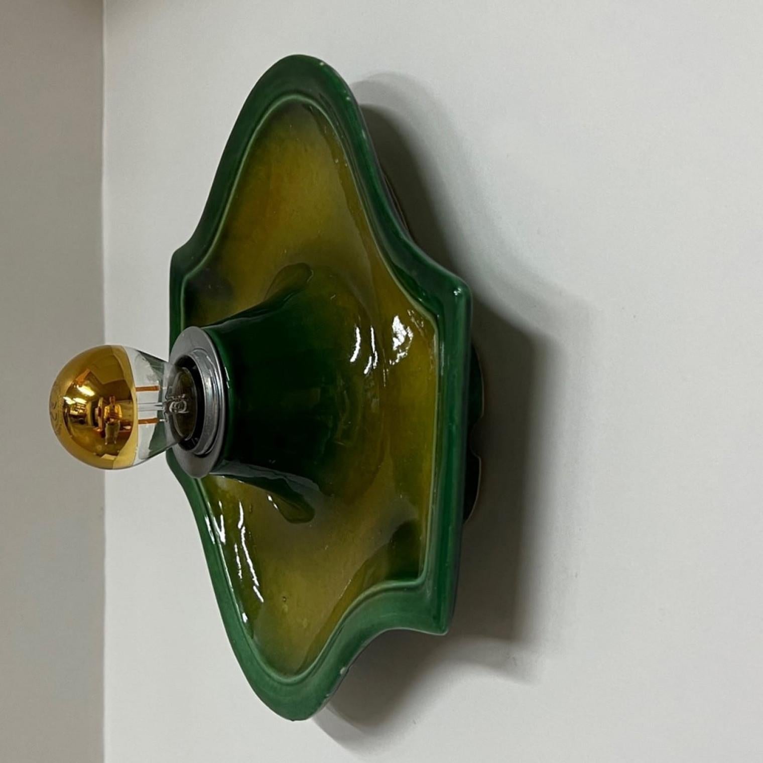 Paire d'appliques en céramique verte en forme de cloche par Hustadt Keramik, Allemagne, 1970 en vente 2