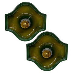 Vintage Pair of Bell-shaped Green Ceramic Wall Lights by Hustadt Keramik, Germany, 1970