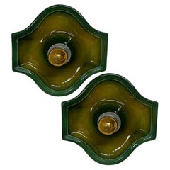 Pair of Bell-shaped Green Ceramic Wall Lights by Hustadt Keramik, Germany, 1970