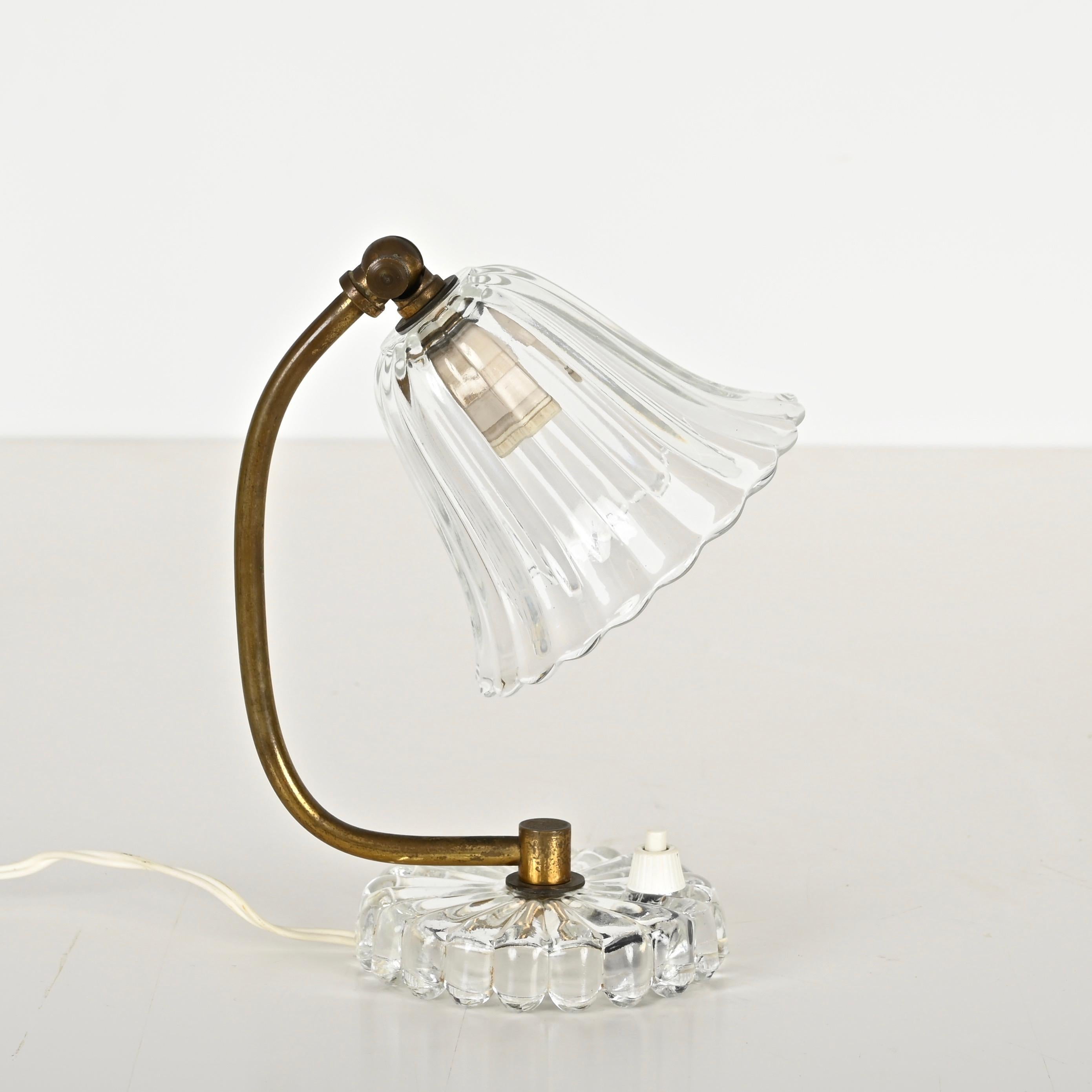 Pair of Bell Table Lamps in Murano Glass and Brass by Barovier, Italy 1940s 5