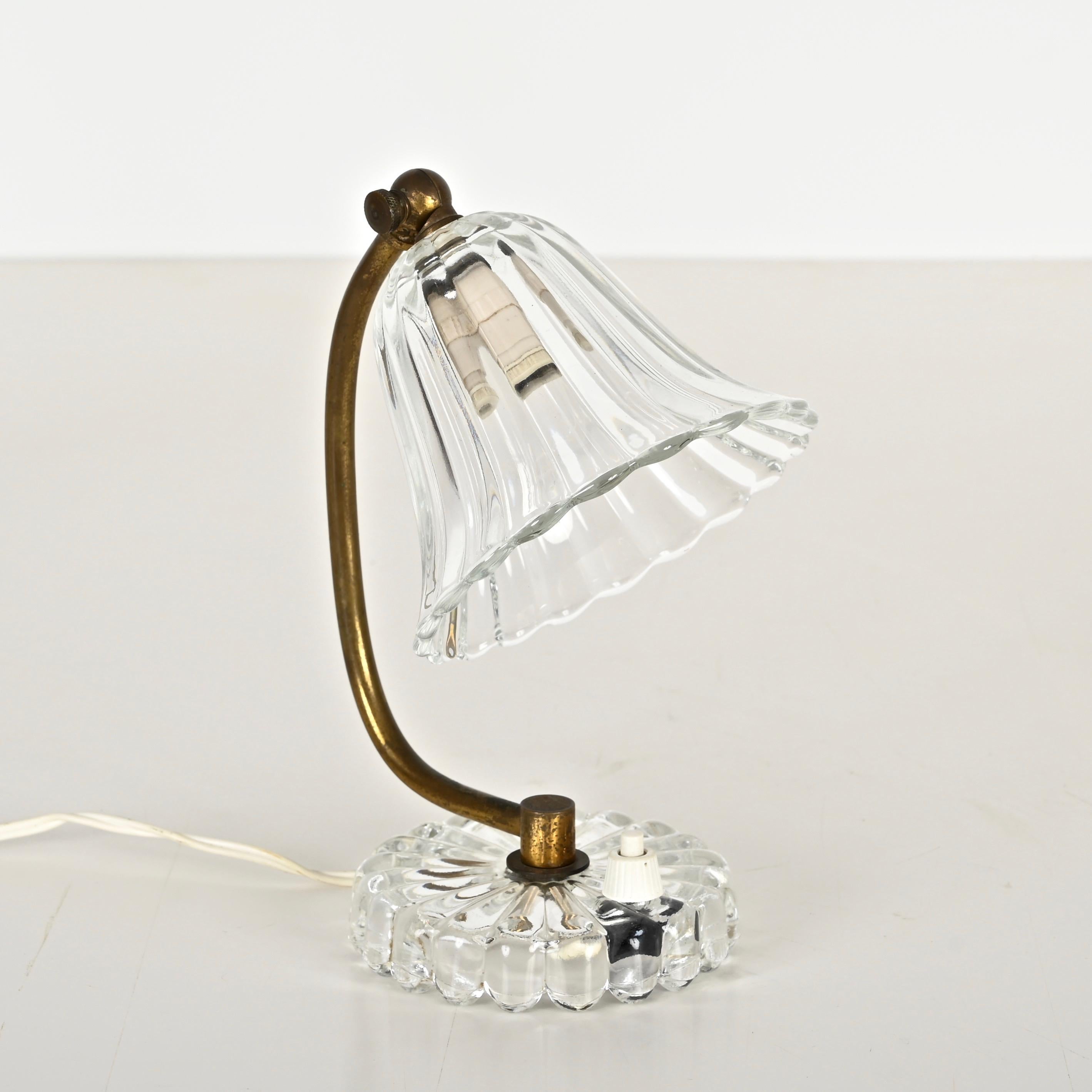 Pair of Bell Table Lamps in Murano Glass and Brass by Barovier, Italy 1940s 7